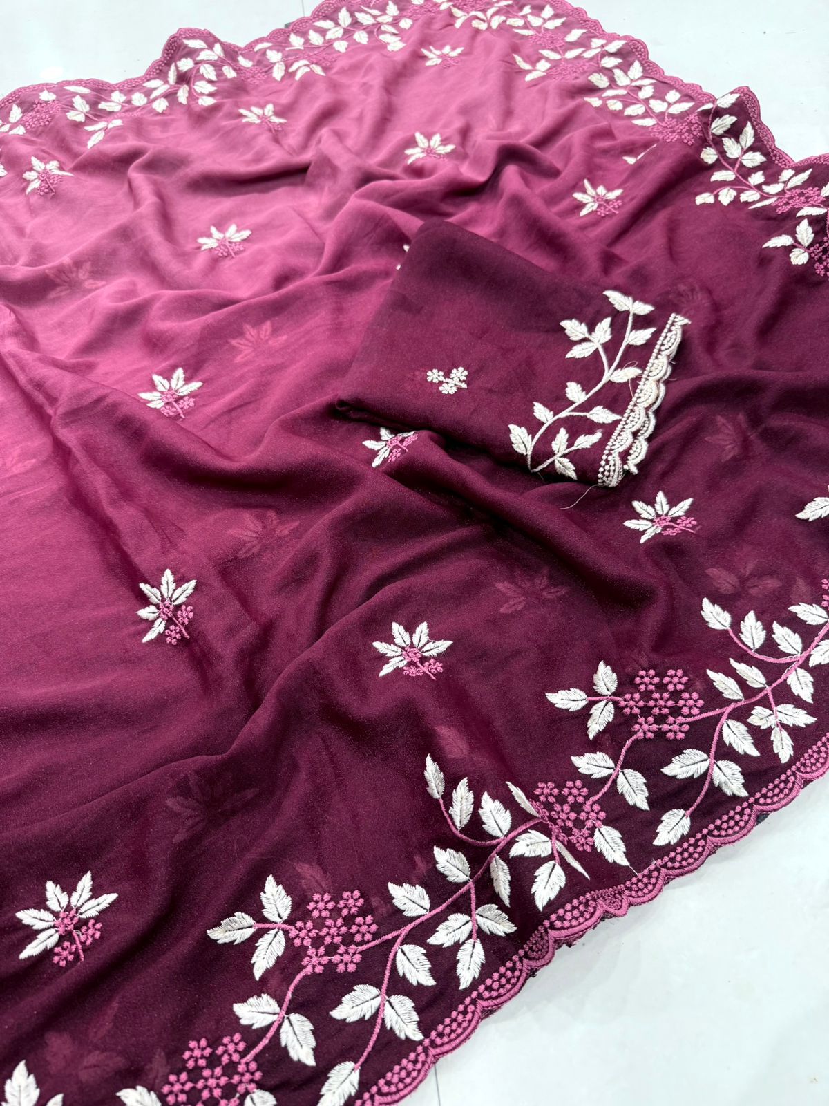 Kayatri New Georgette Shaded Multi Emrodairy Work Saree