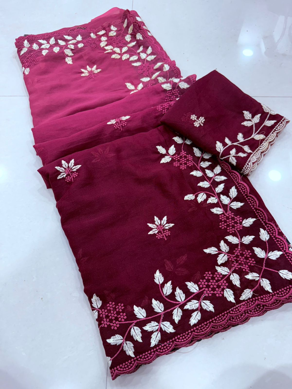 Kayatri New Georgette Shaded Multi Emrodairy Work Saree