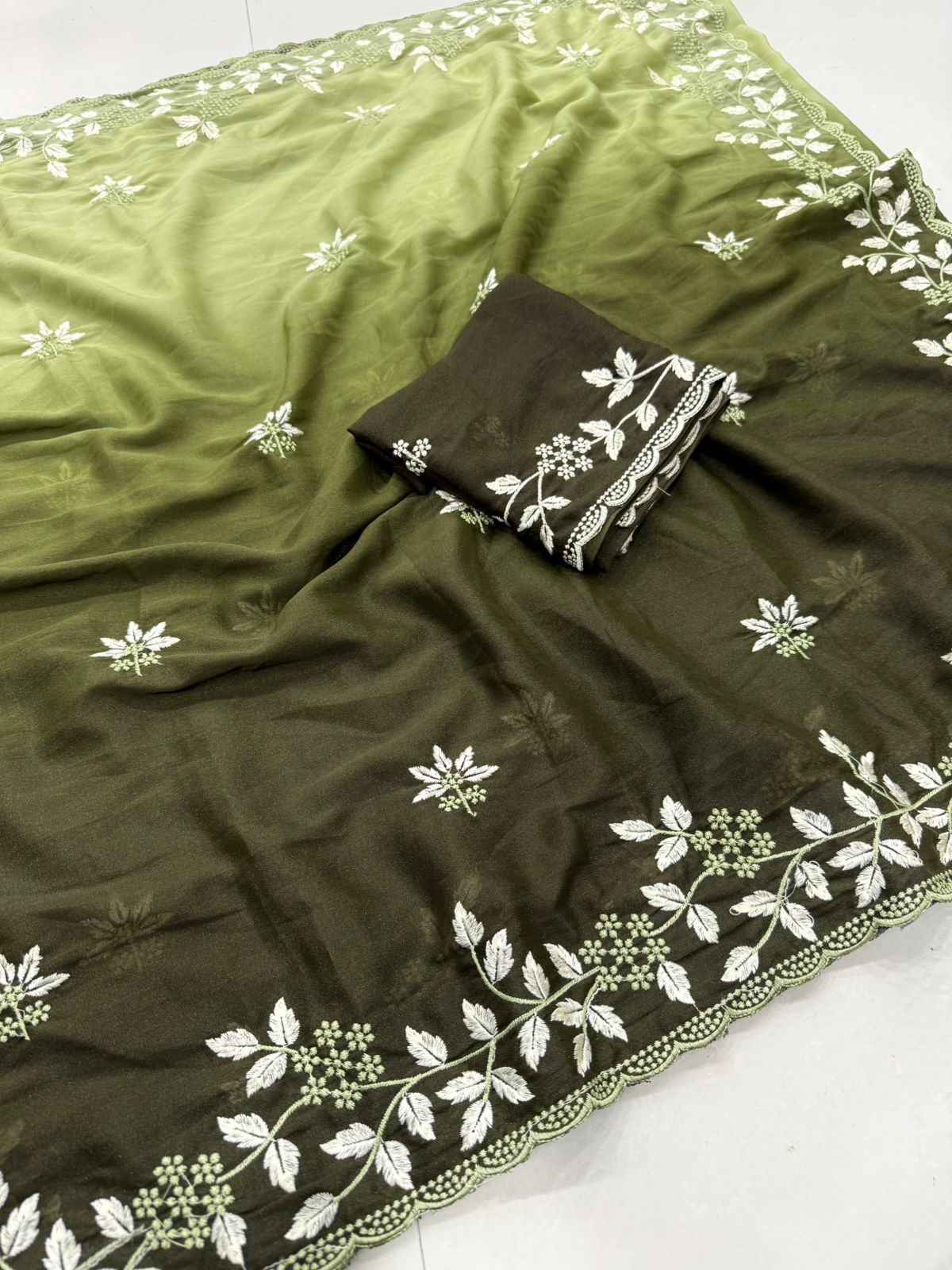 Kayatri New Georgette Shaded Multi Emrodairy Work Saree