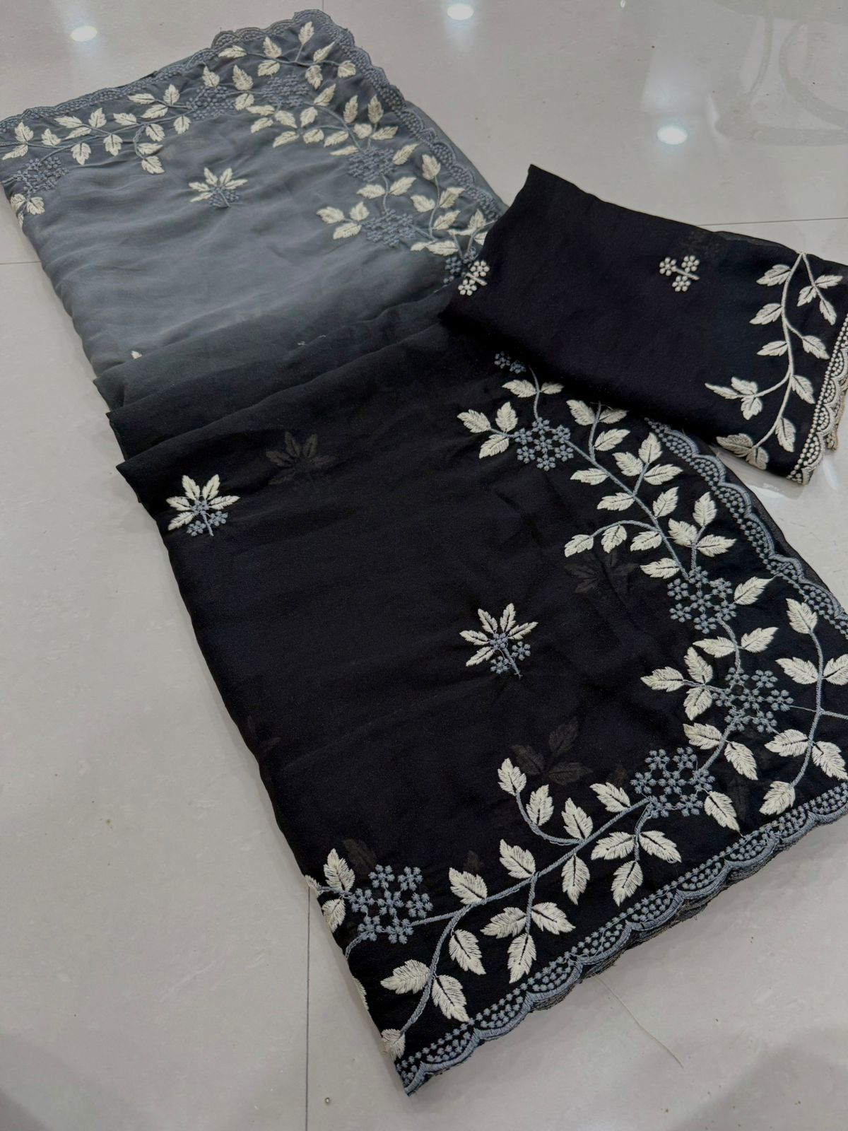 Kayatri New Georgette Shaded Multi Emrodairy Work Saree