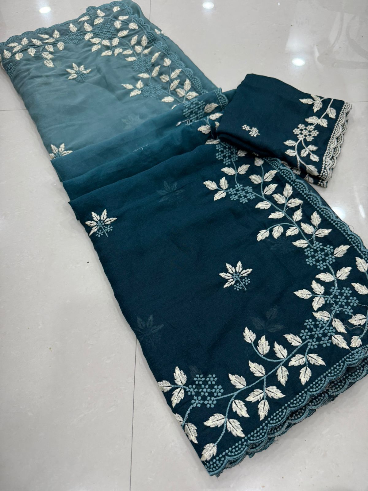 Kayatri New Georgette Shaded Multi Emrodairy Work Saree
