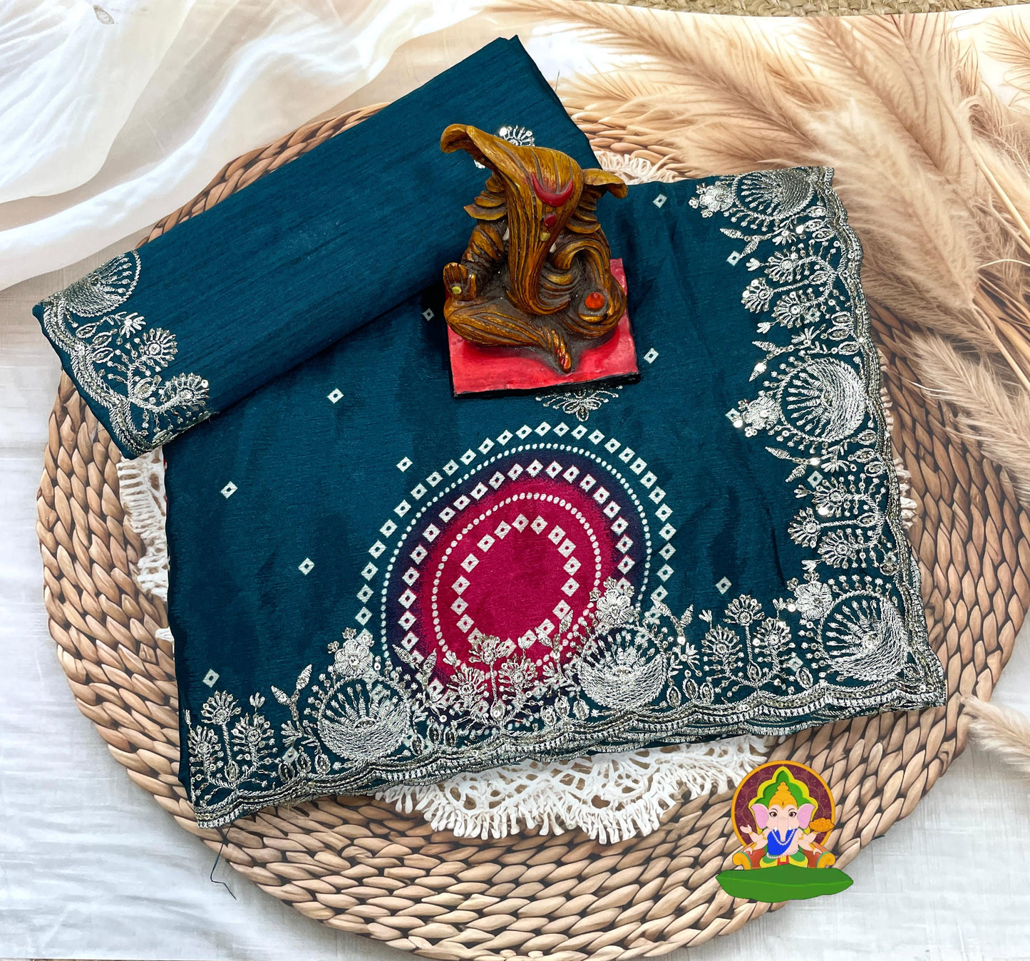 Kayatri New  Chinnon Fabric Bandhej Print saree with Zari & Sequence multy work with Cutwork Borde