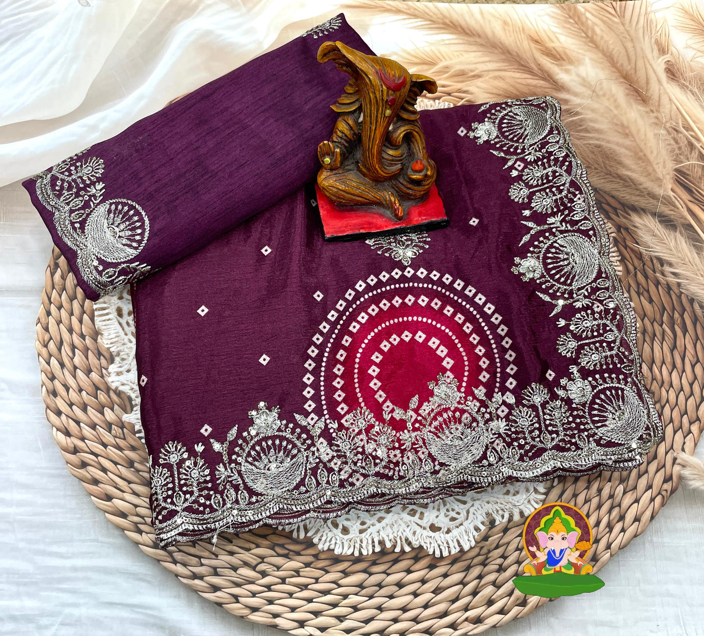 Kayatri New  Chinnon Fabric Bandhej Print saree with Zari & Sequence multy work with Cutwork Borde