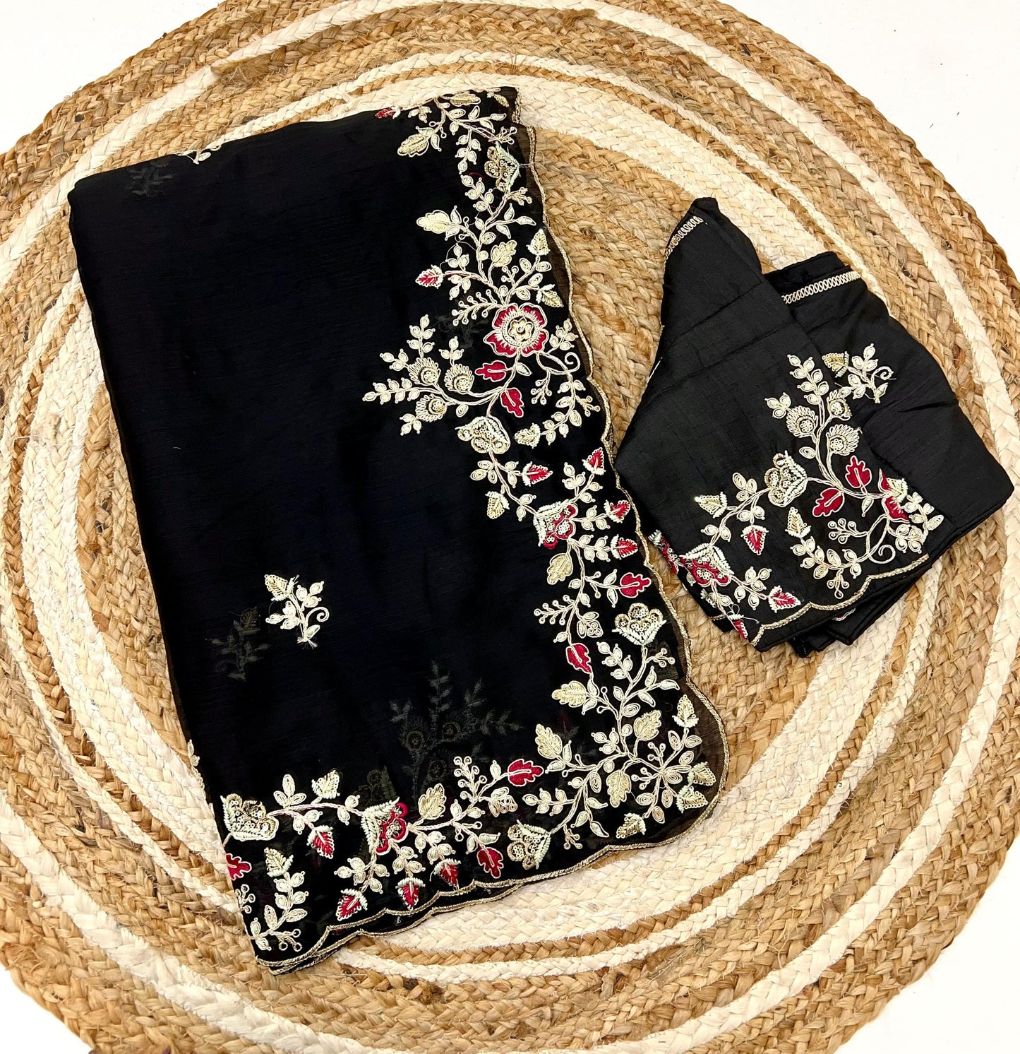 Kayatri New Pure  Satin Georgette Saree with premium Coding Sequence embroidery all over the Saree