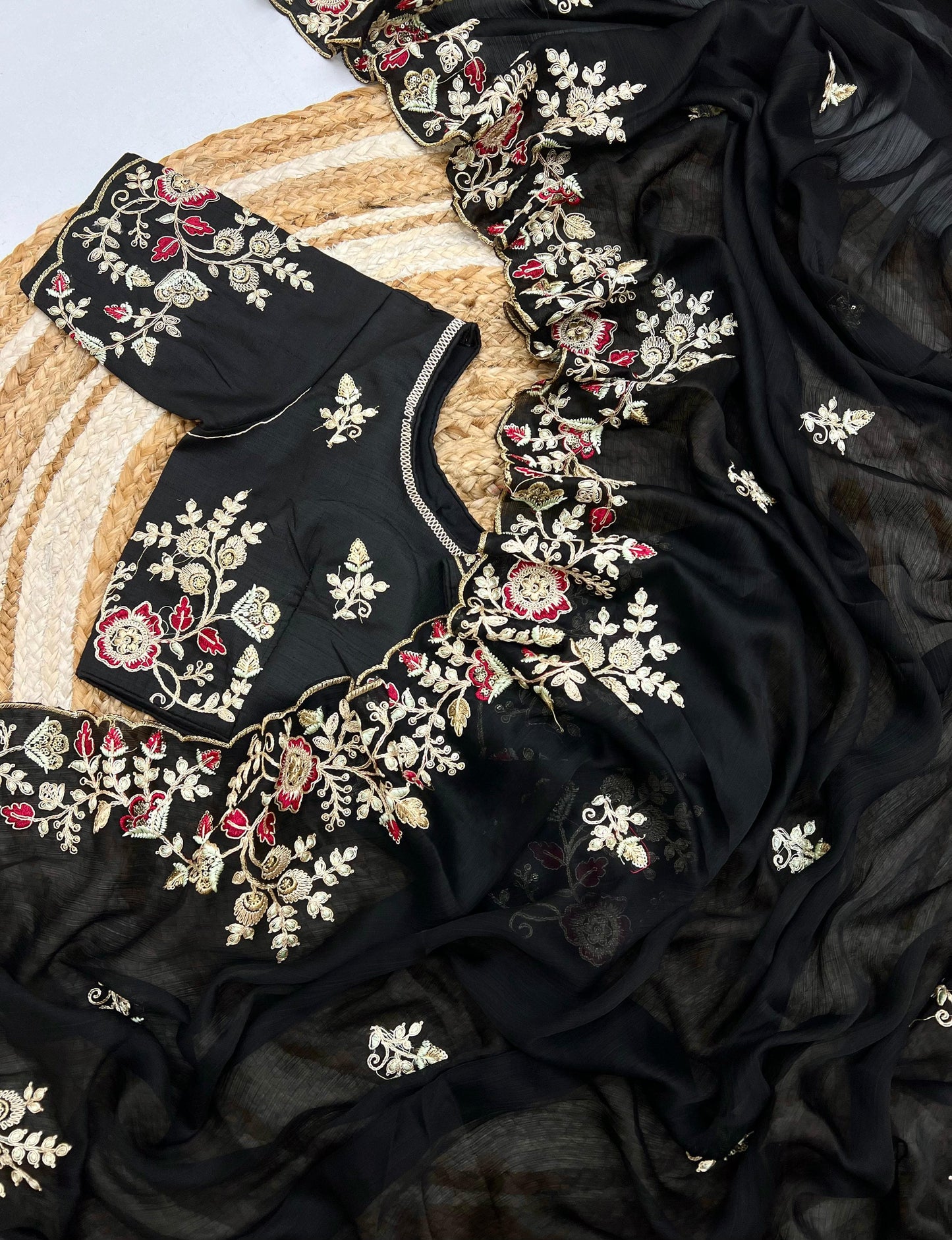 Kayatri New Pure  Satin Georgette Saree with premium Coding Sequence embroidery all over the Saree