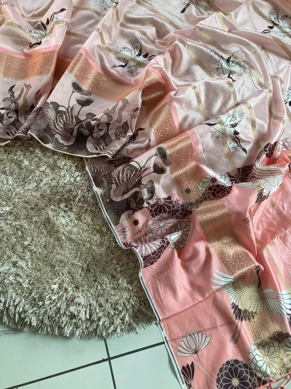 Kayatri New Kora Silk (Rukamani) With Tussle & Fancy Kalamkari Saree