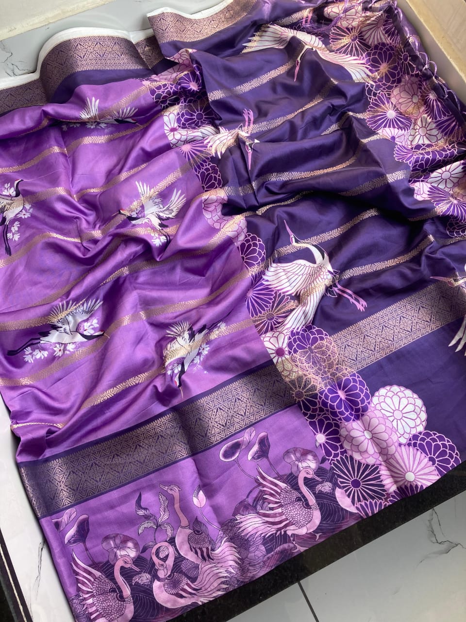 Kayatri New Kora Silk (Rukamani) With Tussle & Fancy Kalamkari Saree