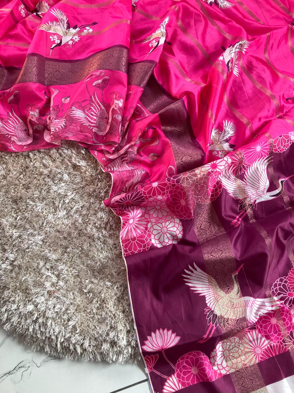 Kayatri New Kora Silk (Rukamani) With Tussle & Fancy Kalamkari Saree