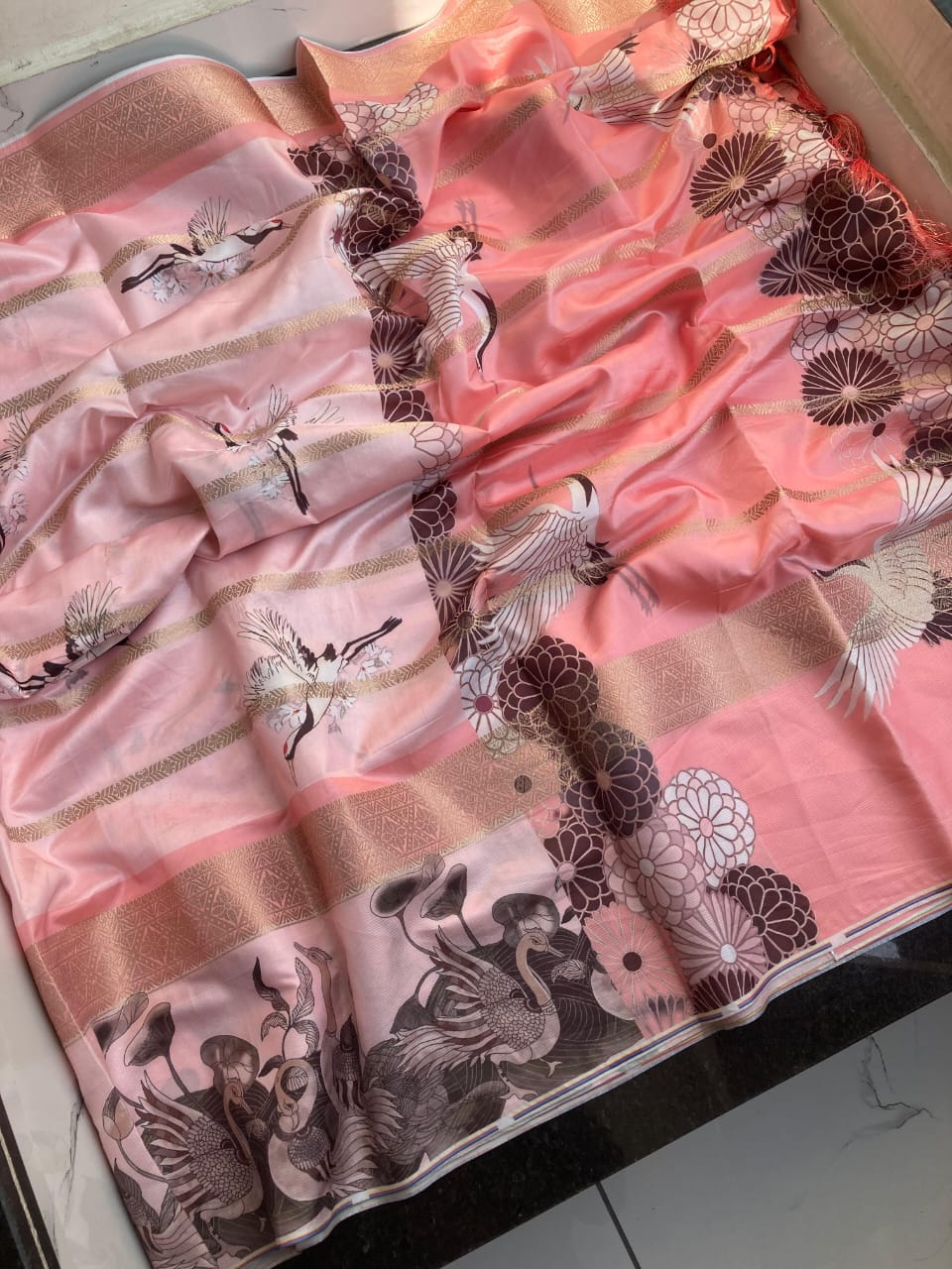 Kayatri New Kora Silk (Rukamani) With Tussle & Fancy Kalamkari Saree