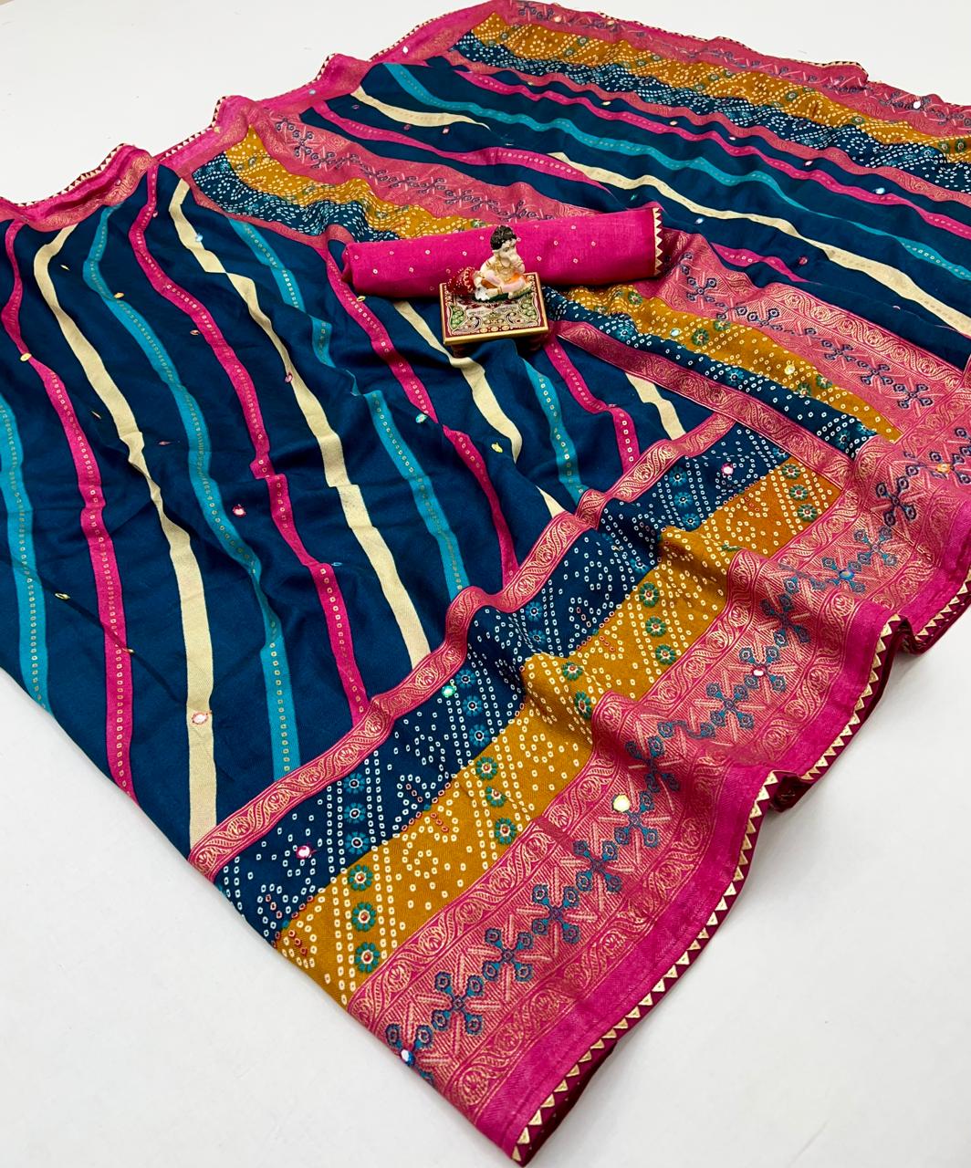 Kayatri New Soft Pashmina Silk Printed Saree With Patola Border With Lehariya Style printed pallu & border Saree