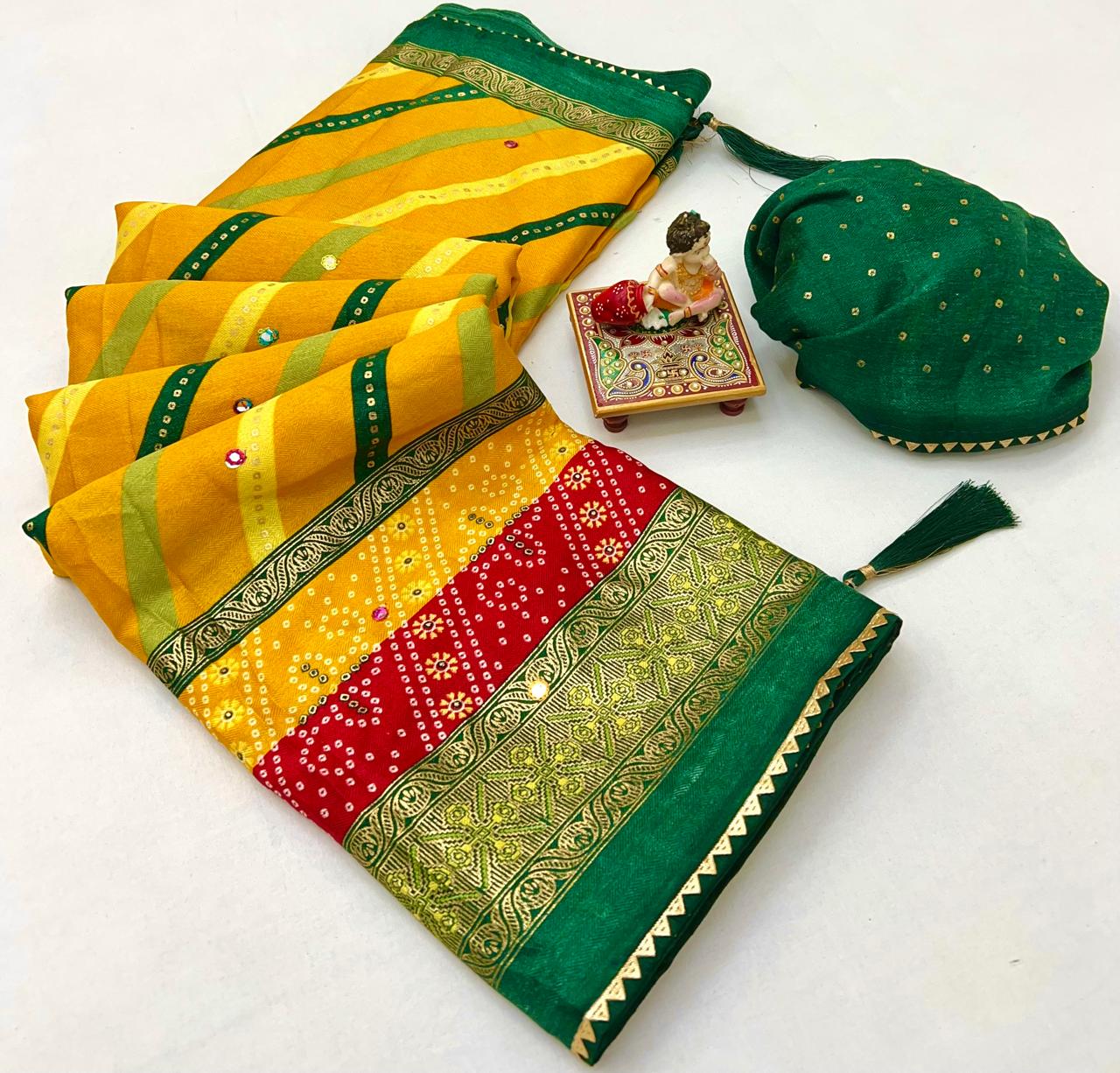 Kayatri New Soft Pashmina Silk Printed Saree With Patola Border With Lehariya Style printed pallu & border Saree
