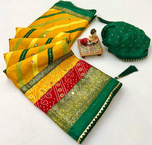Kayatri New Soft Pashmina Silk Printed Saree With Patola Border With Lehariya Style printed pallu & border Saree