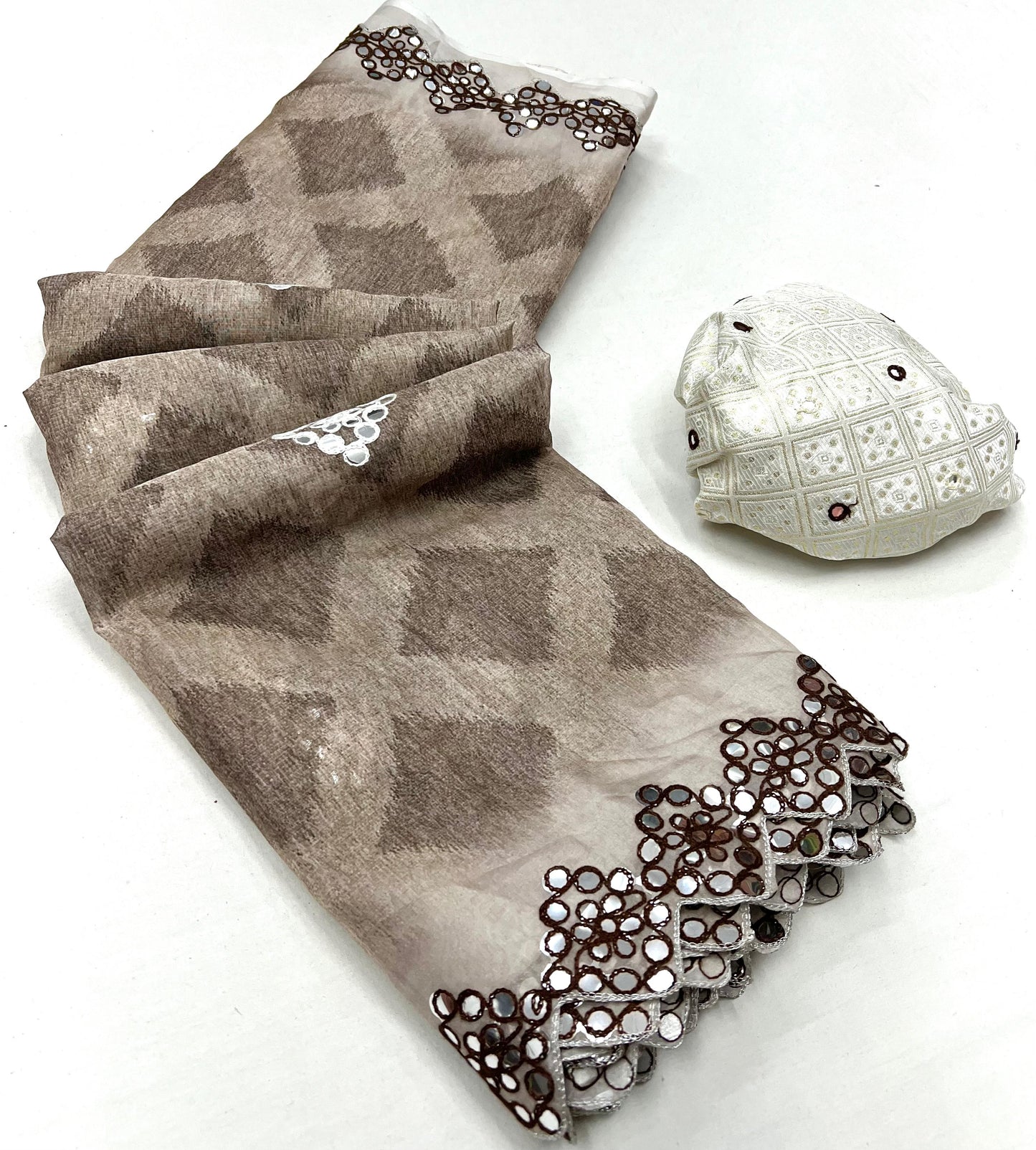 Kayatri New Soft pure Tebby silk with  Mirror work sarees