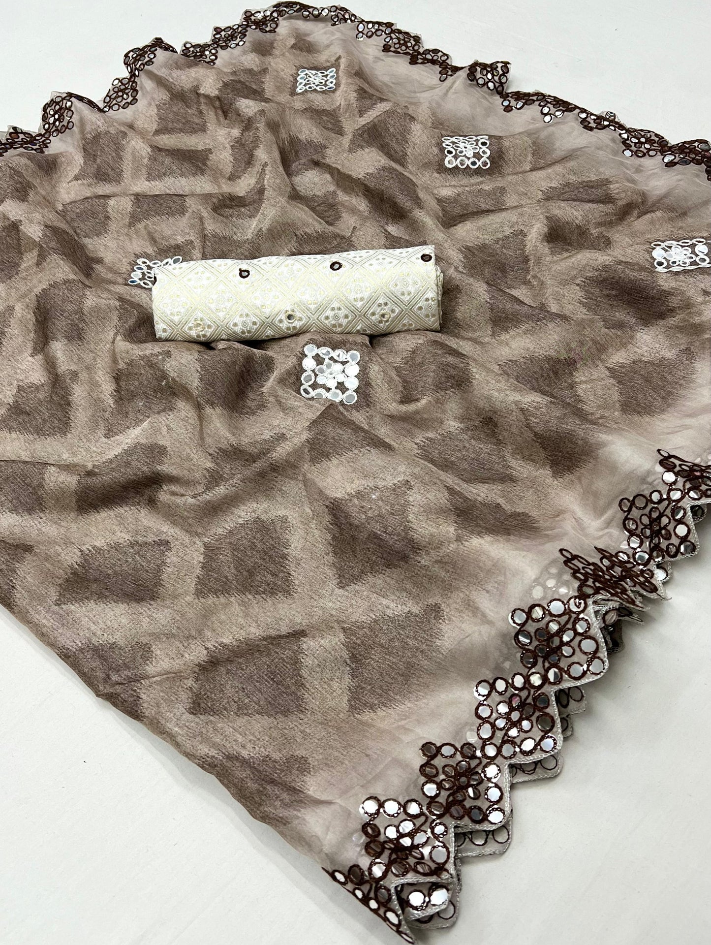 Kayatri New Soft pure Tebby silk with  Mirror work sarees
