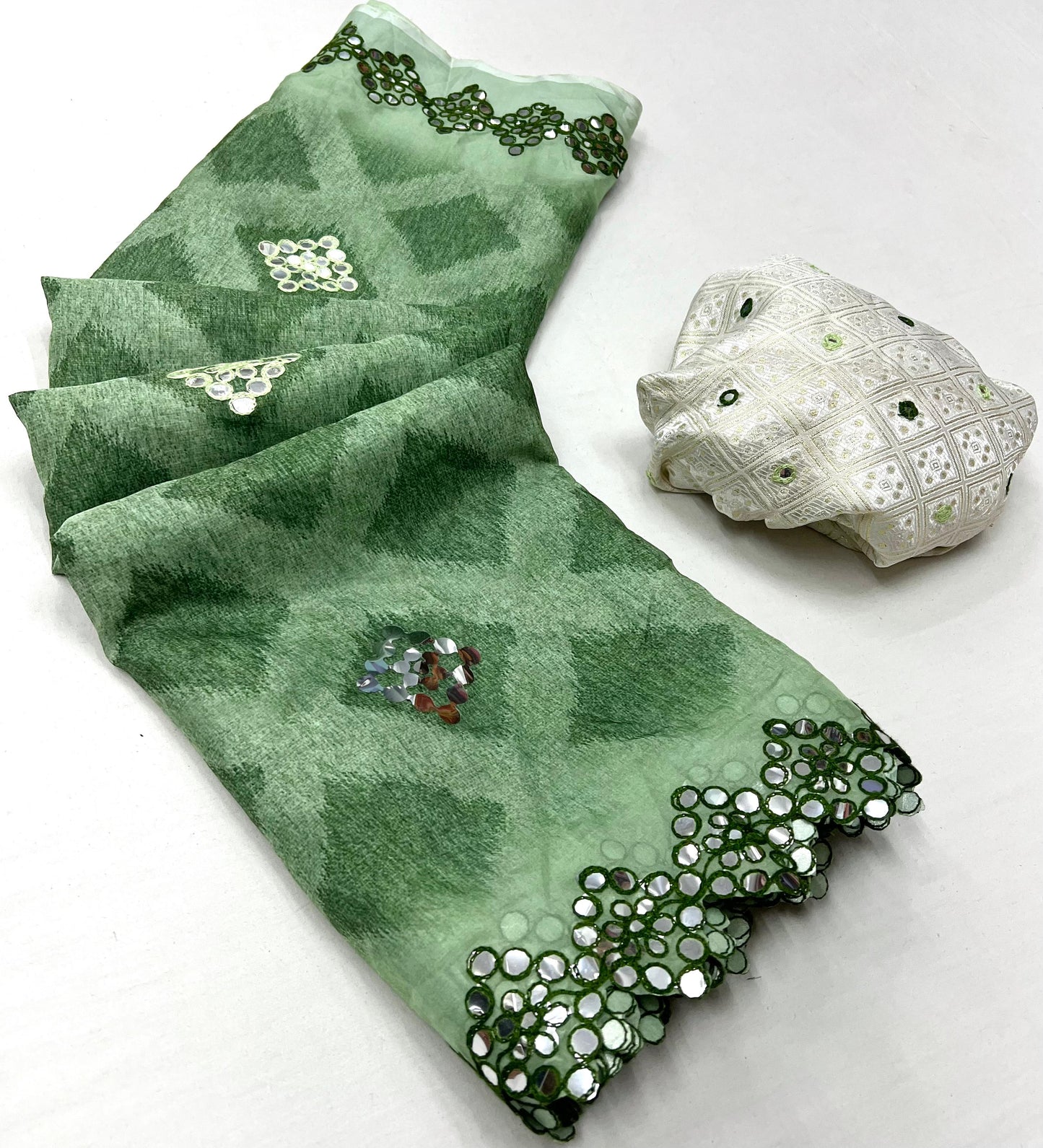 Kayatri New Soft pure Tebby silk with  Mirror work sarees