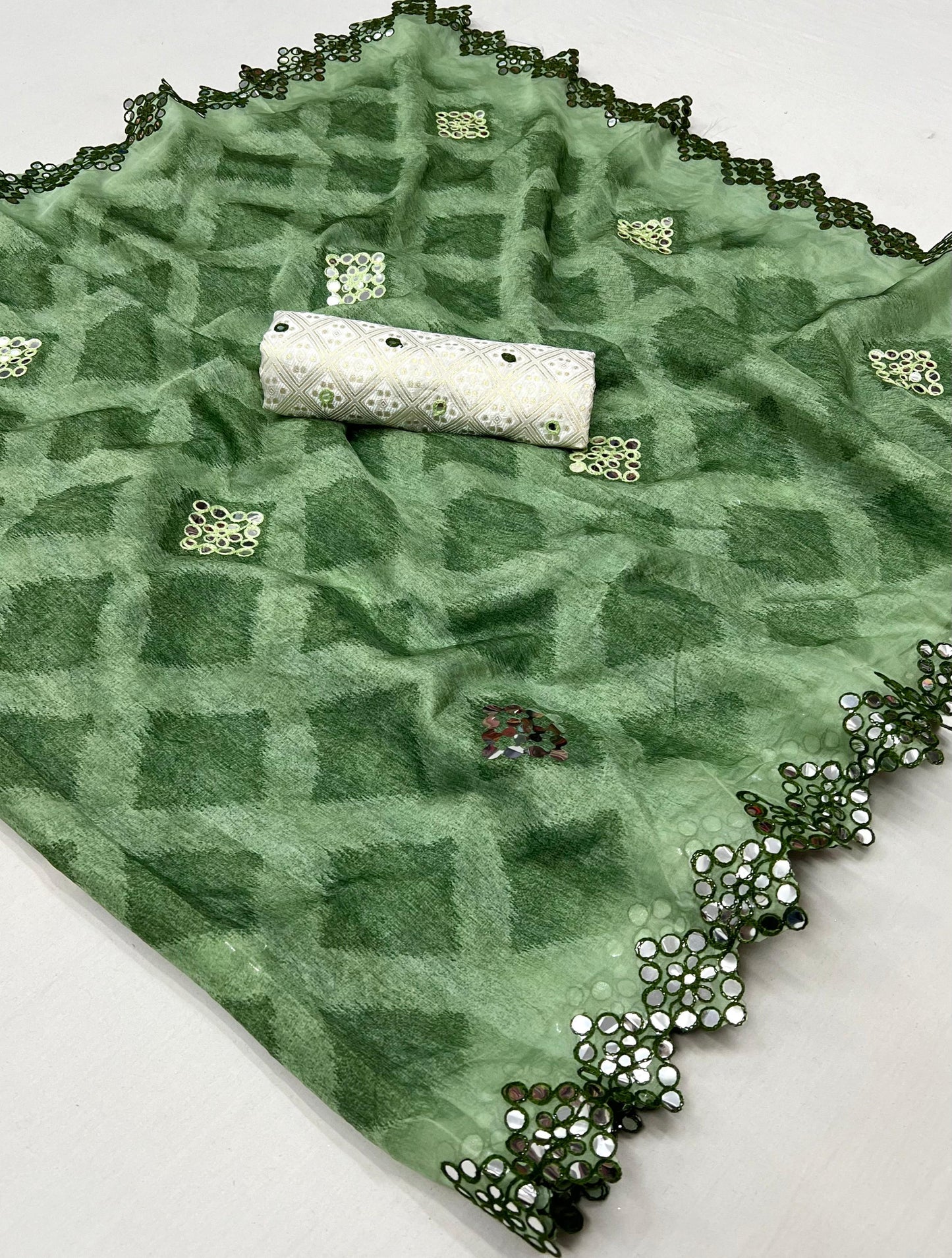 Kayatri New Soft pure Tebby silk with  Mirror work sarees