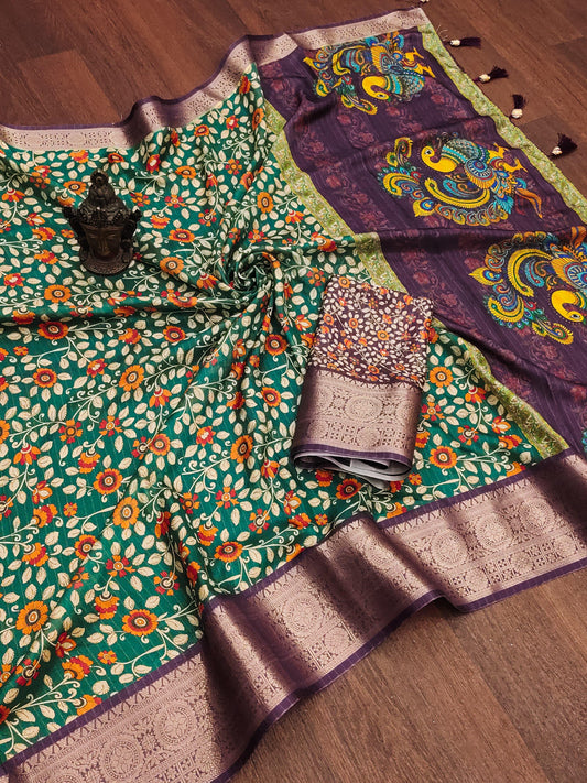 Kayatri New digital print on allover saree with both side zari border weaving and tessle at pallu