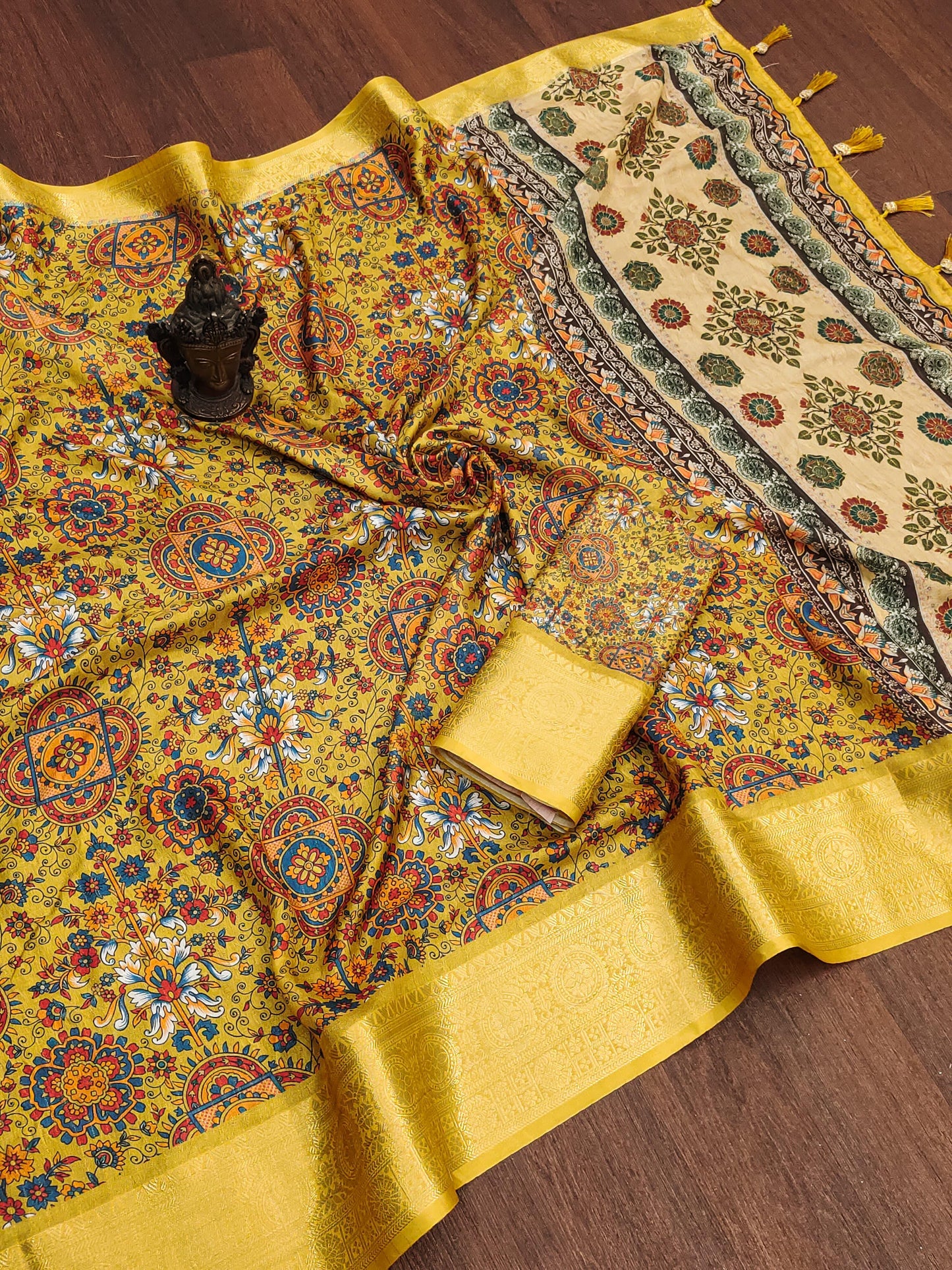 Kayatri New digital print on allover saree with both side zari border weaving and tessle at pallu