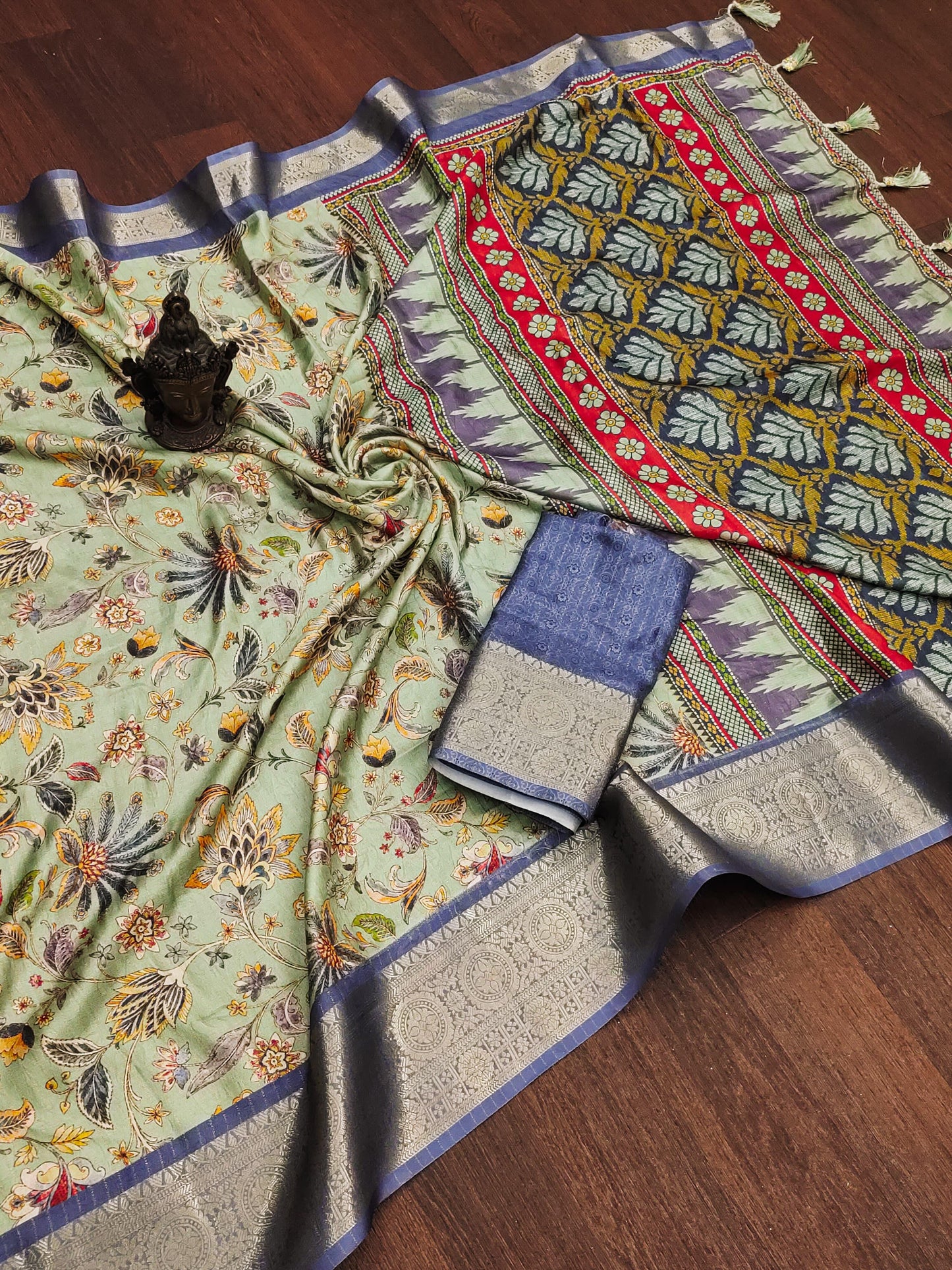 Kayatri New digital print on allover saree with both side zari border weaving and tessle at pallu