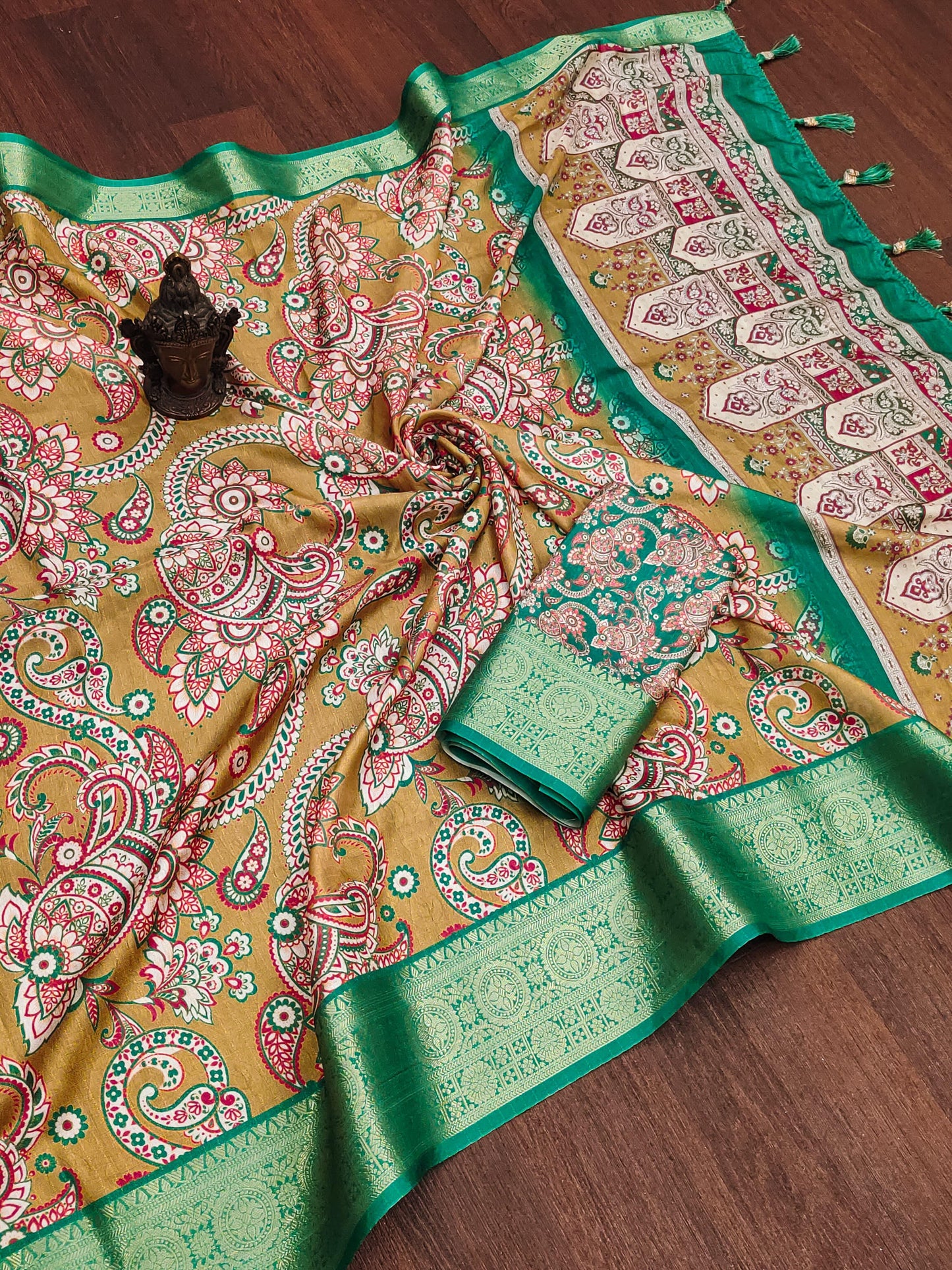 Kayatri New digital print on allover saree with both side zari border weaving and tessle at pallu
