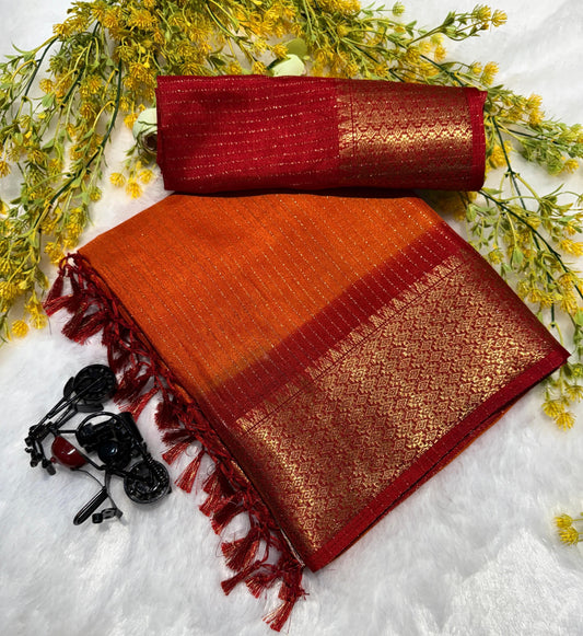 Kayatri New  Heavy riko zari saree with zari weave stripes Padding discharge print on allover saree