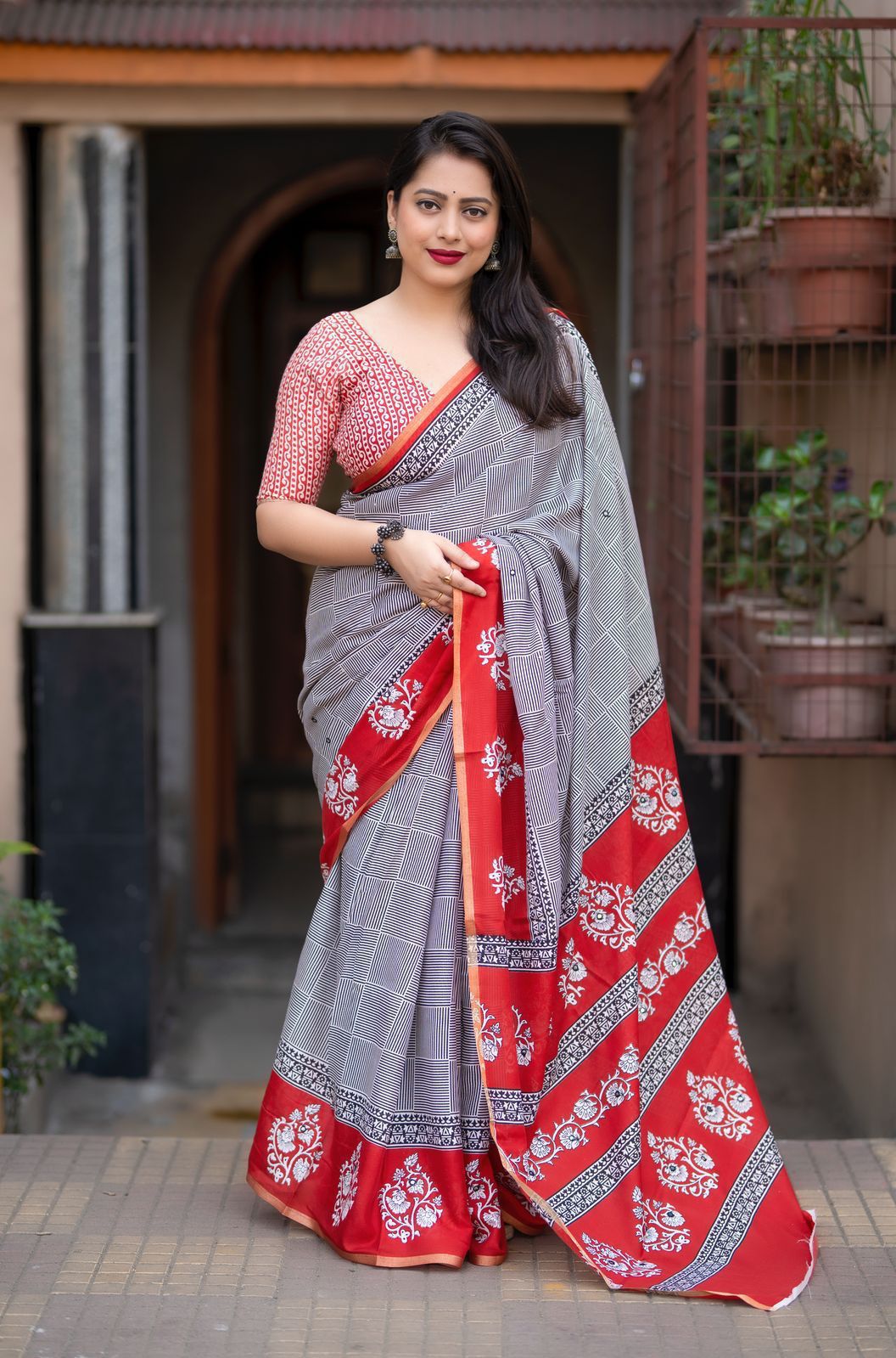 Kayatri New  single color edition ajrakh cotton saree
