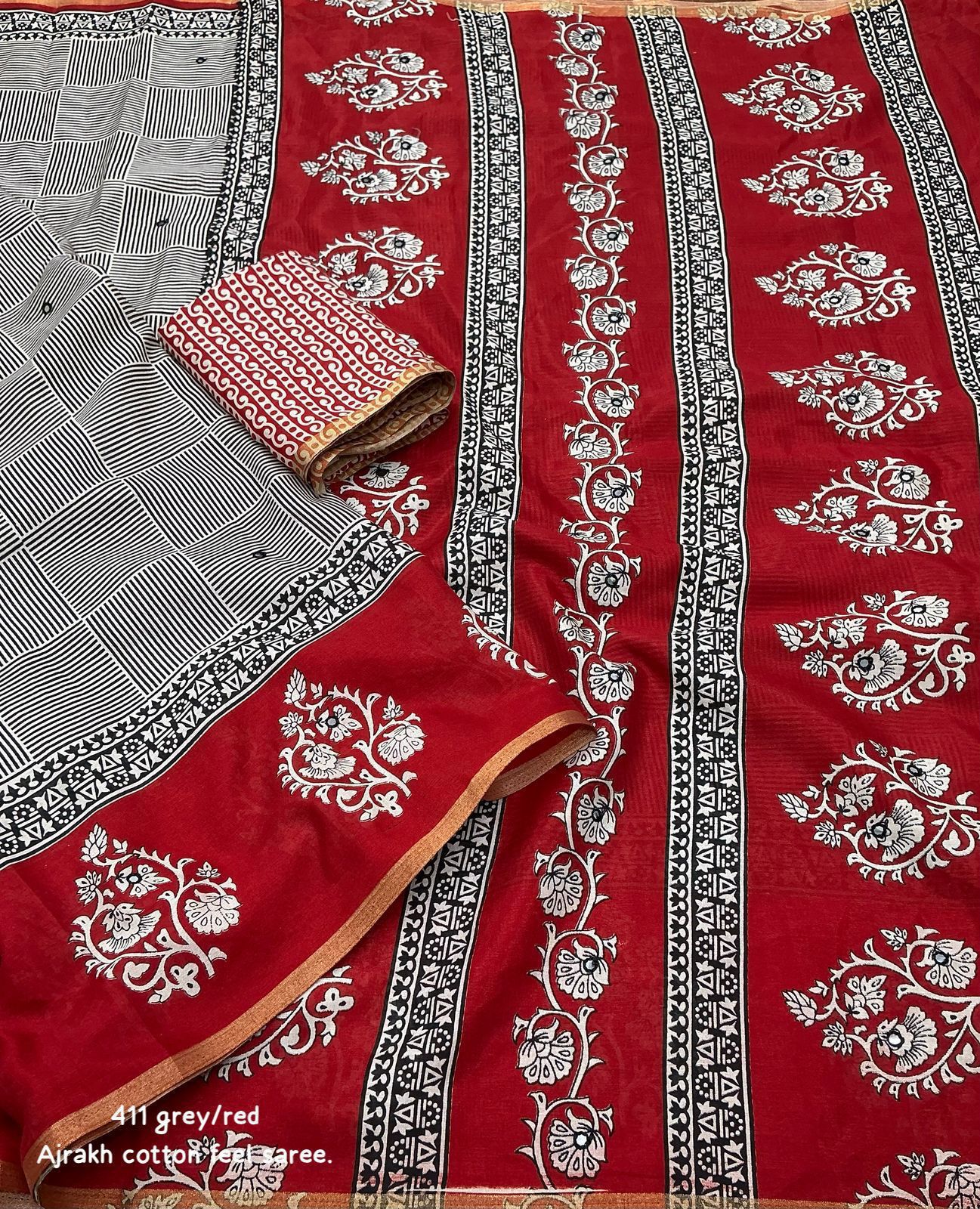 Kayatri New  single color edition ajrakh cotton saree