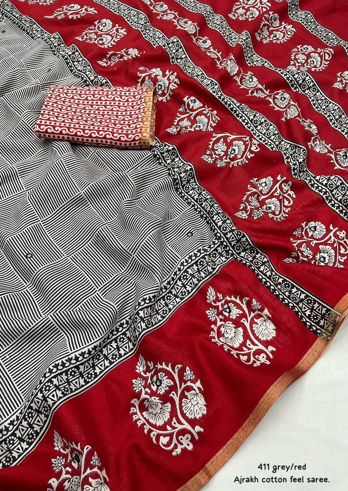 Kayatri New  single color edition ajrakh cotton saree