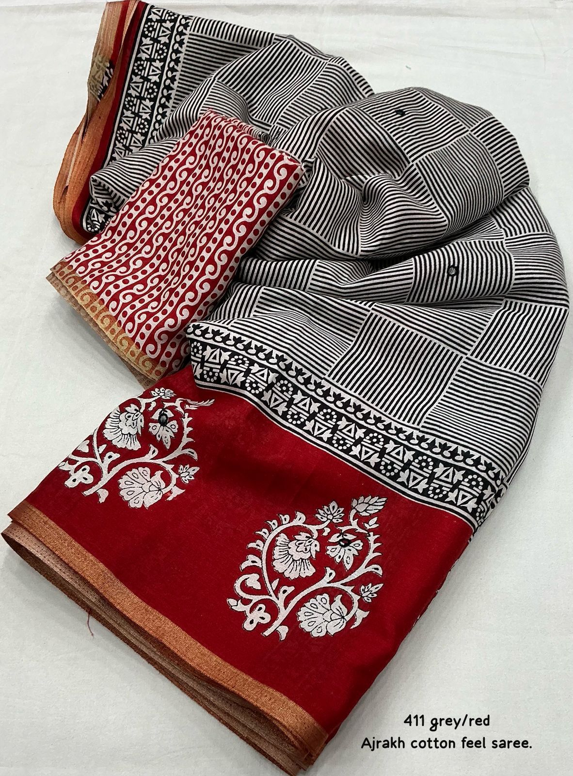 Kayatri New  single color edition ajrakh cotton saree