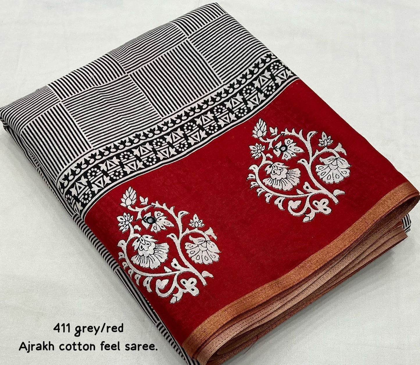 Kayatri New  single color edition ajrakh cotton saree