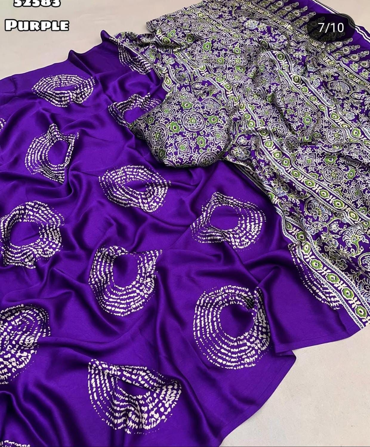 Kayatri New  Pure Crape Satin with Ajrak printed Sarees rich Pallu