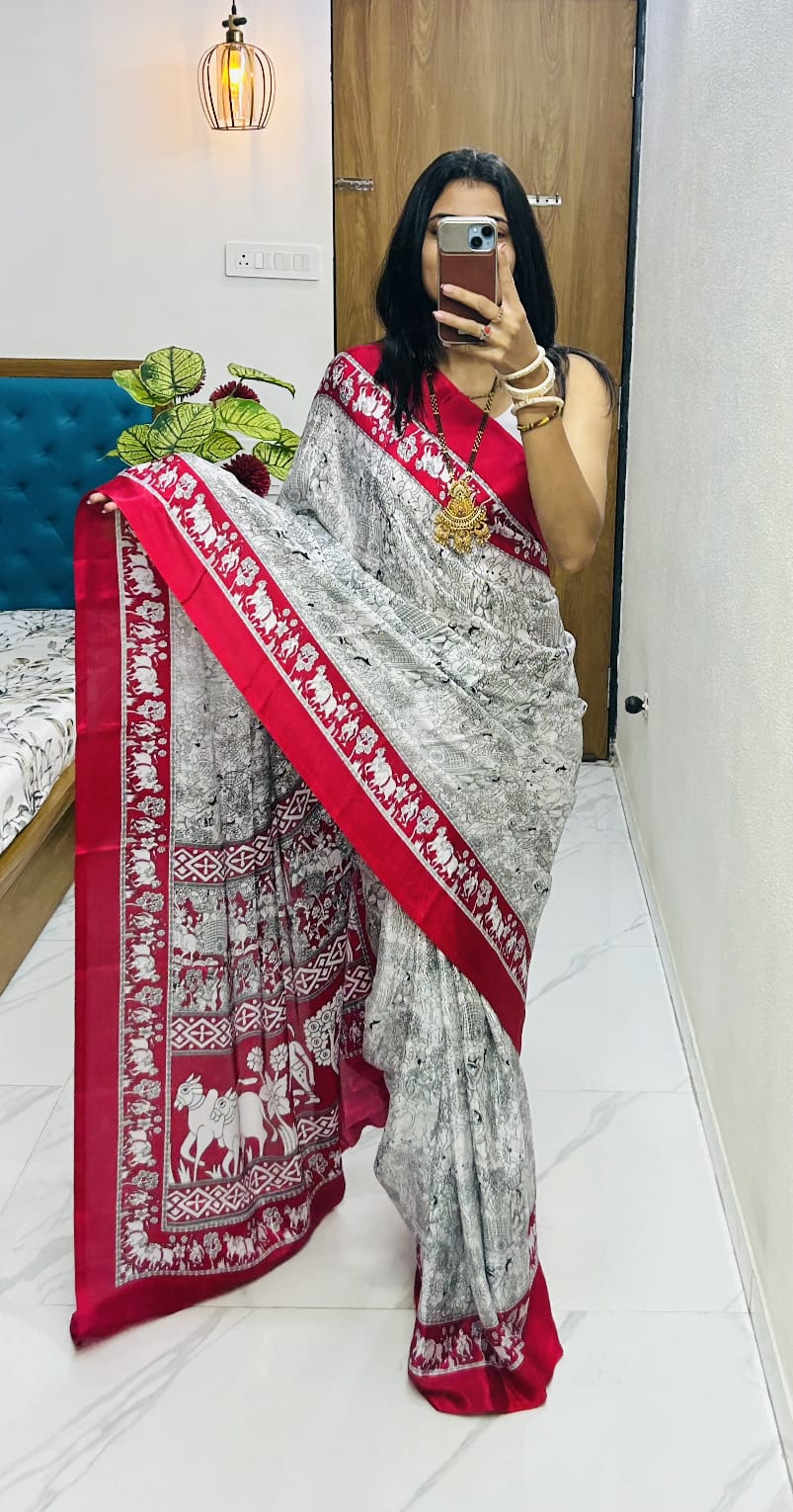 Kayatri New original  semi gaji Ajrrakh Gajji bandhej Saree