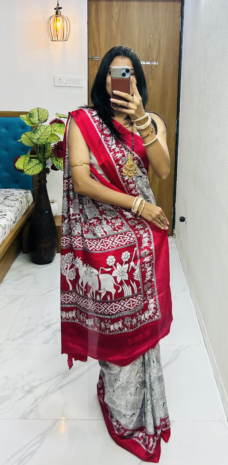 Kayatri New original  semi gaji Ajrrakh Gajji bandhej Saree