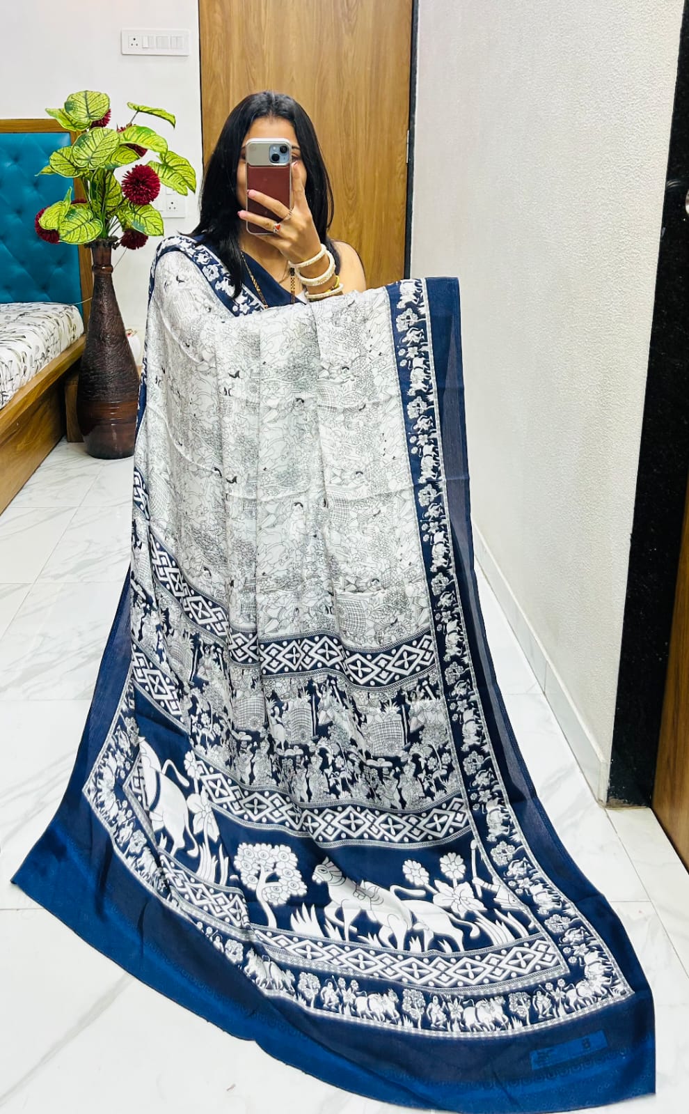 Kayatri New original  semi gaji Ajrrakh Gajji bandhej Saree