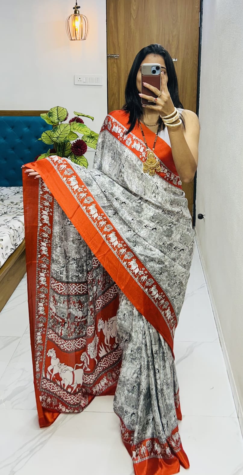 Kayatri New original  semi gaji Ajrrakh Gajji bandhej Saree