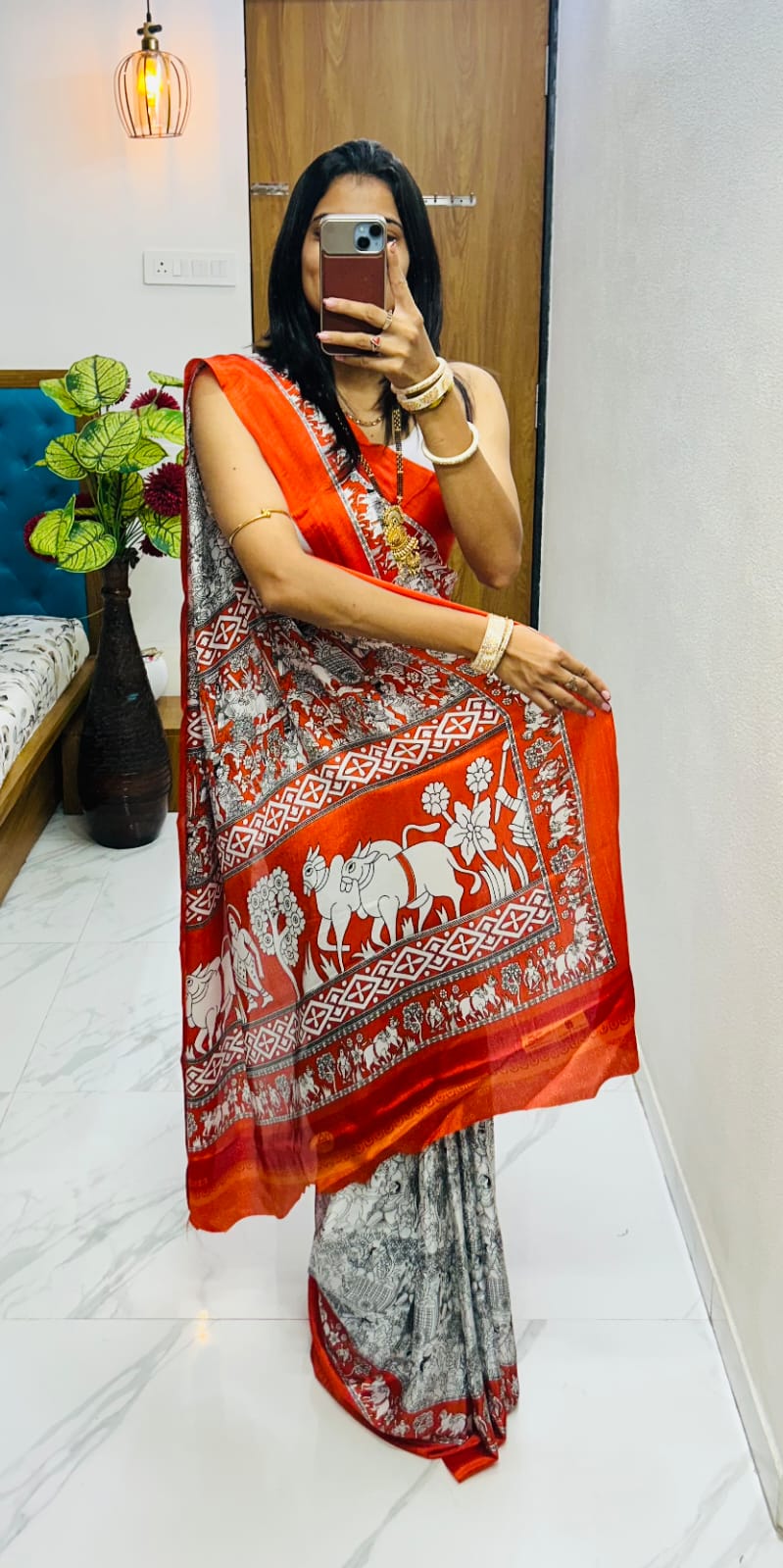 Kayatri New original  semi gaji Ajrrakh Gajji bandhej Saree