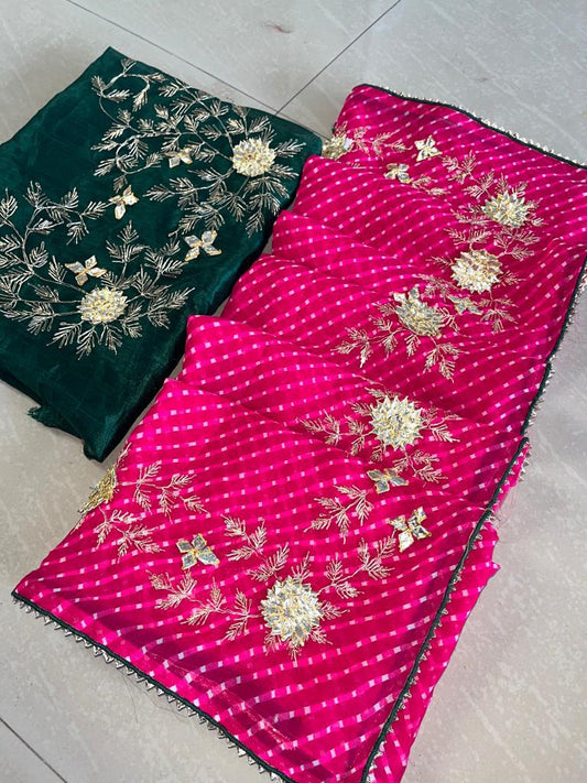 Kayatri New Jeorget fabric lehriya modhtra saree with heavy piittan gotta Patti work saree