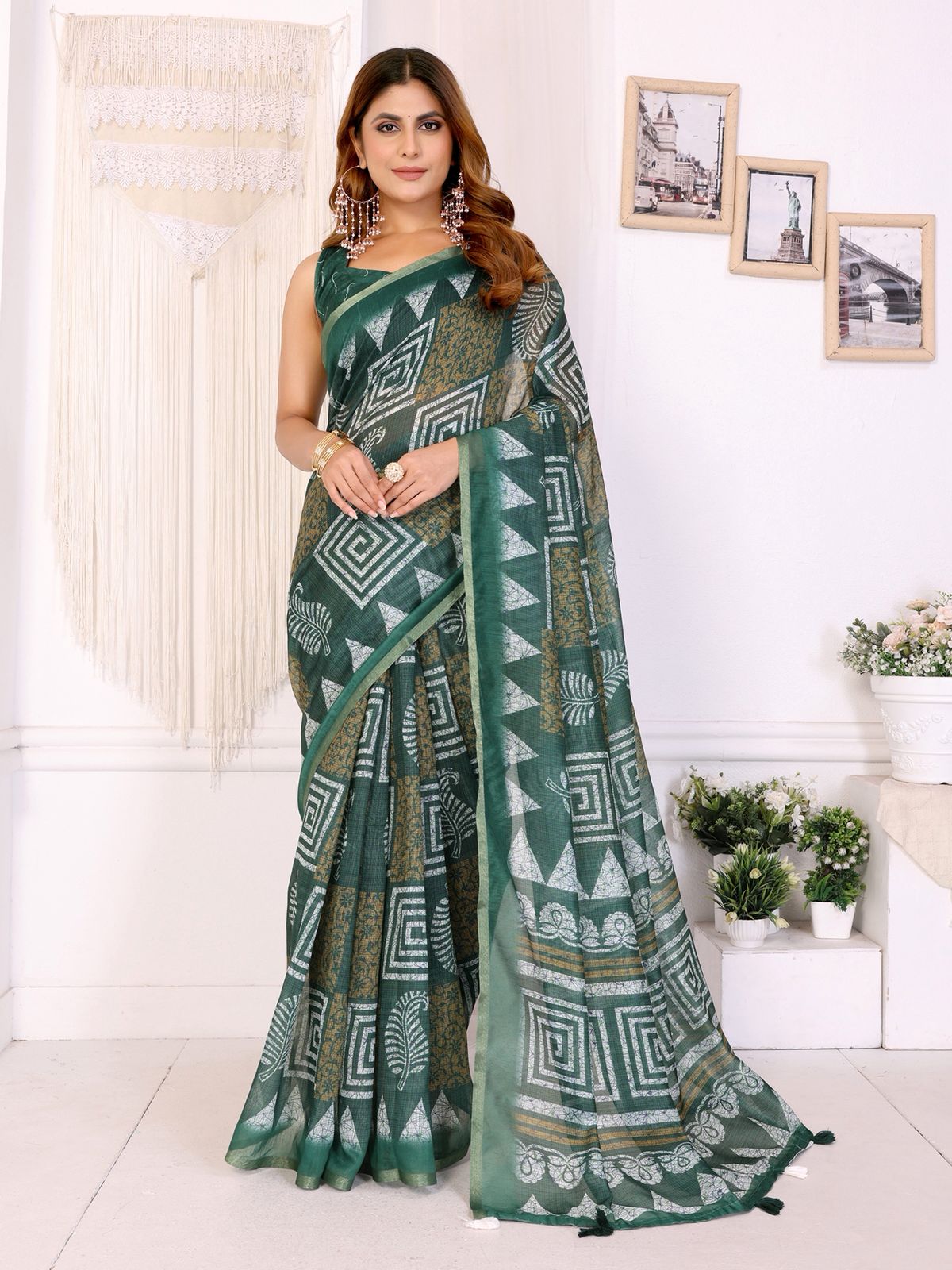 Kayatri New Superior And AllNew Concept In Chanderi Cotton Sarees That Is Soft And Silky With All Over Ikkat Print Concept Saree