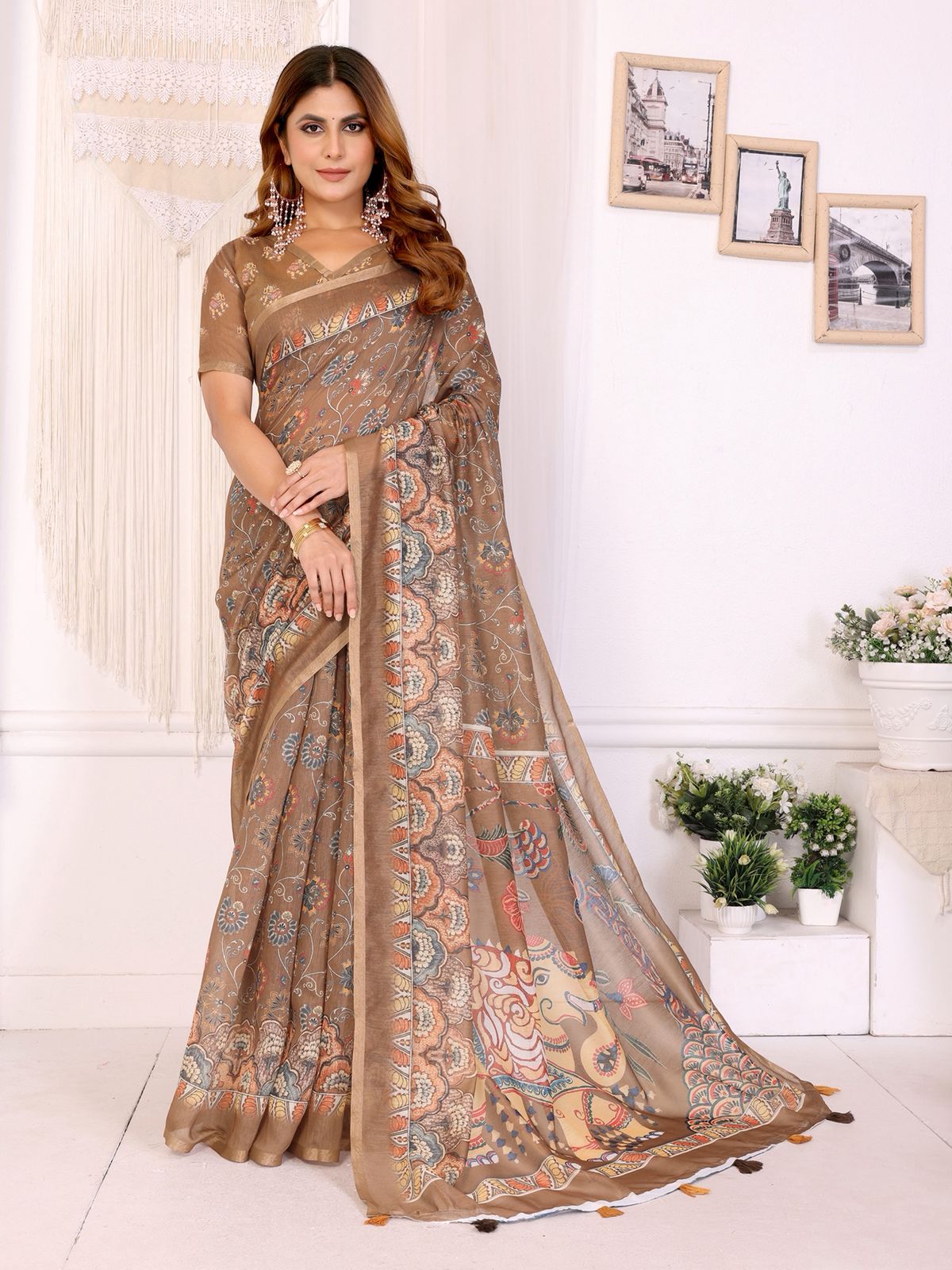 Kayatri New Superior And AllNew Concept In Chanderi Cotton Sarees That Is Soft And Silky With All Over Ikkat Print Concept Saree