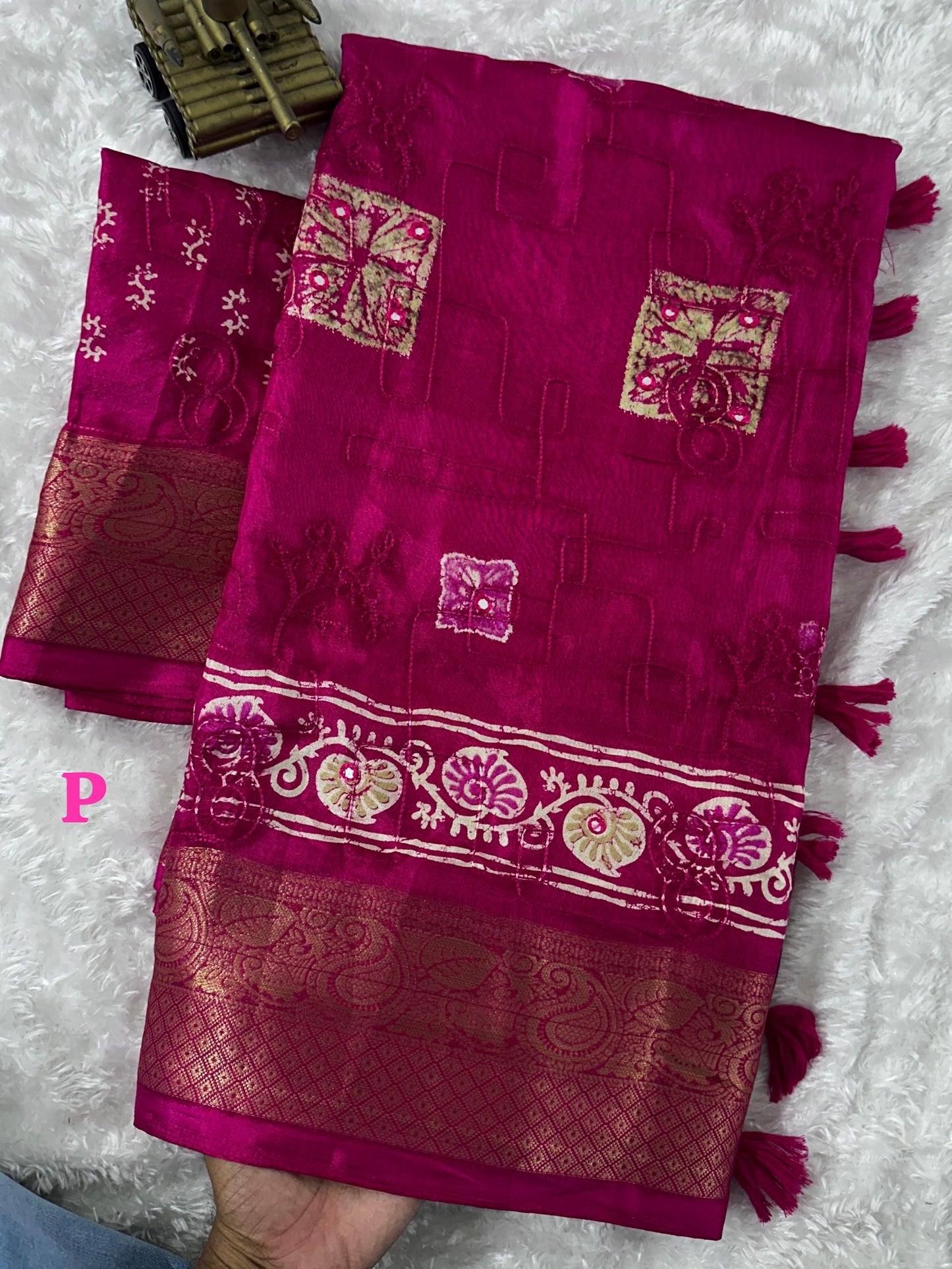 Kayatri New Self Threads work in full saree with gotapatti mirror work