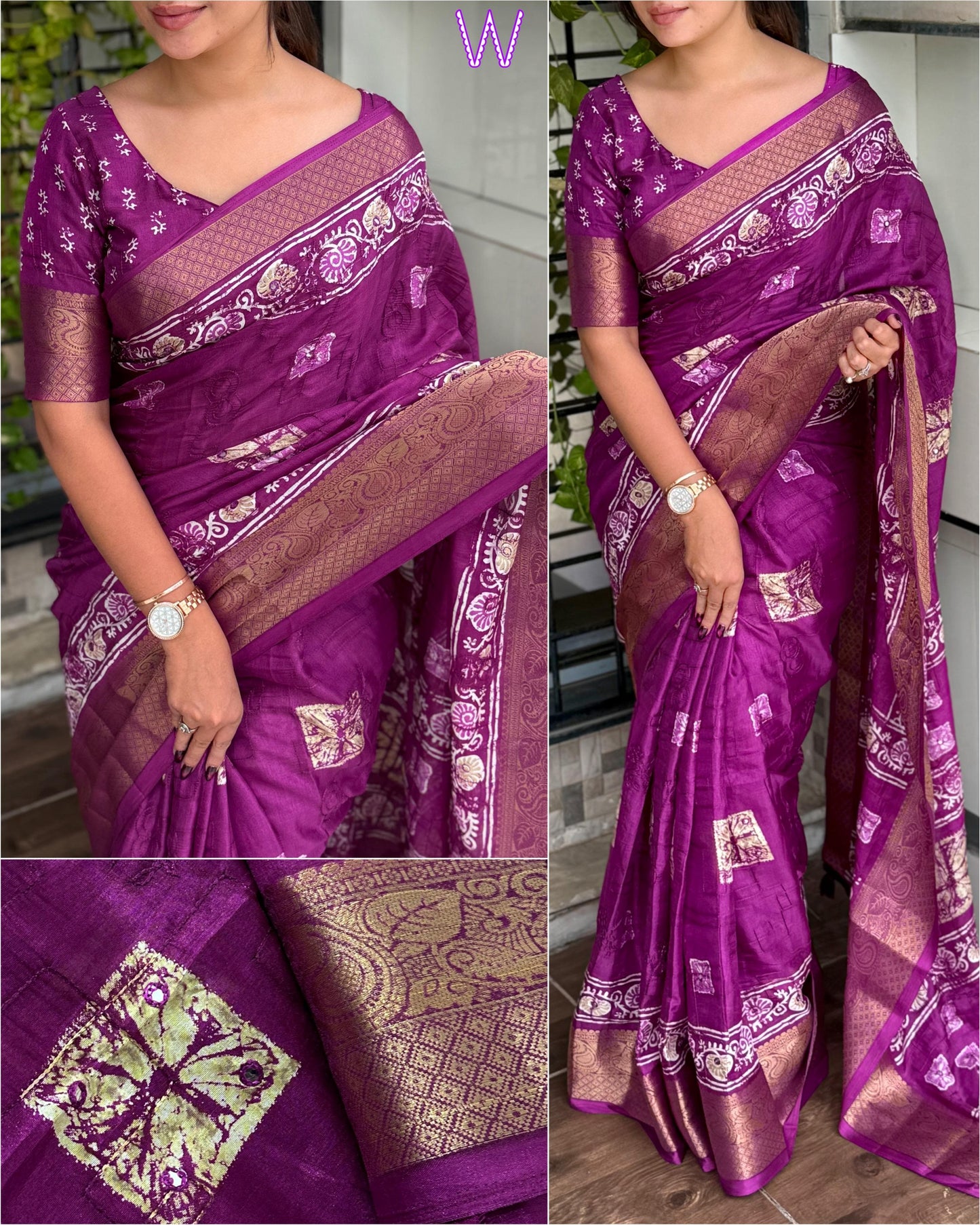 Kayatri New Self Threads work in full saree with gotapatti mirror work
