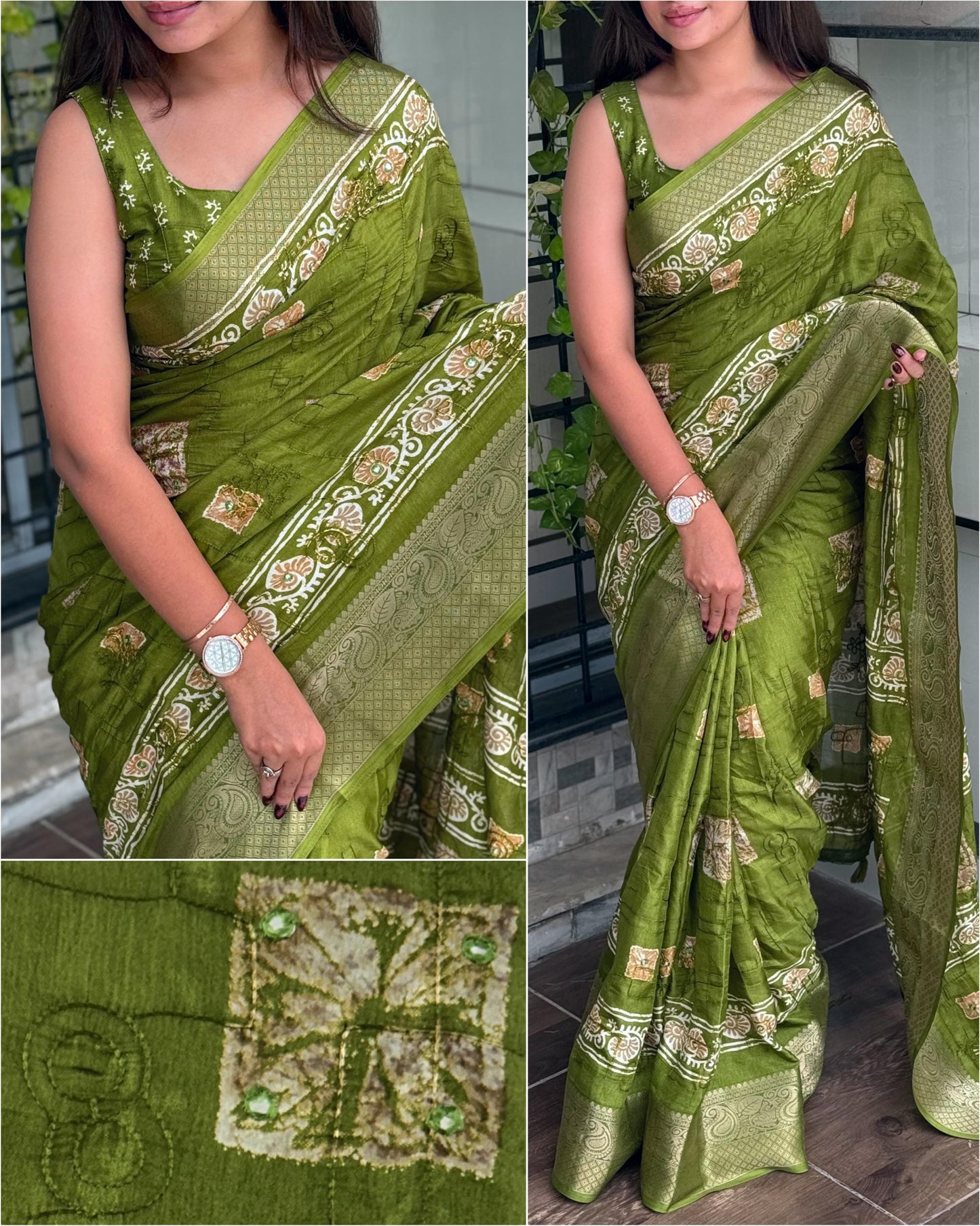Kayatri New Self Threads work in full saree with gotapatti mirror work
