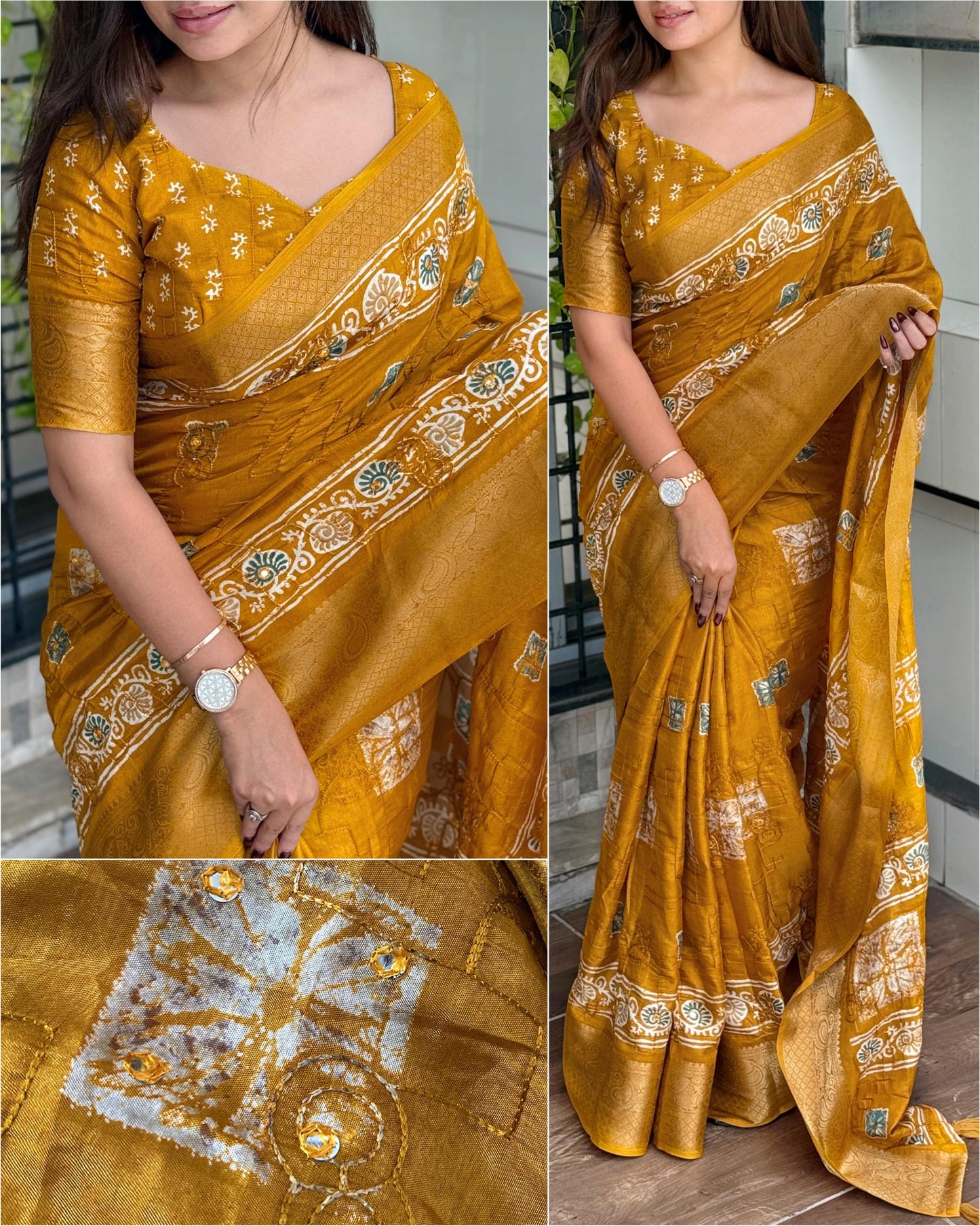 Kayatri New Self Threads work in full saree with gotapatti mirror work