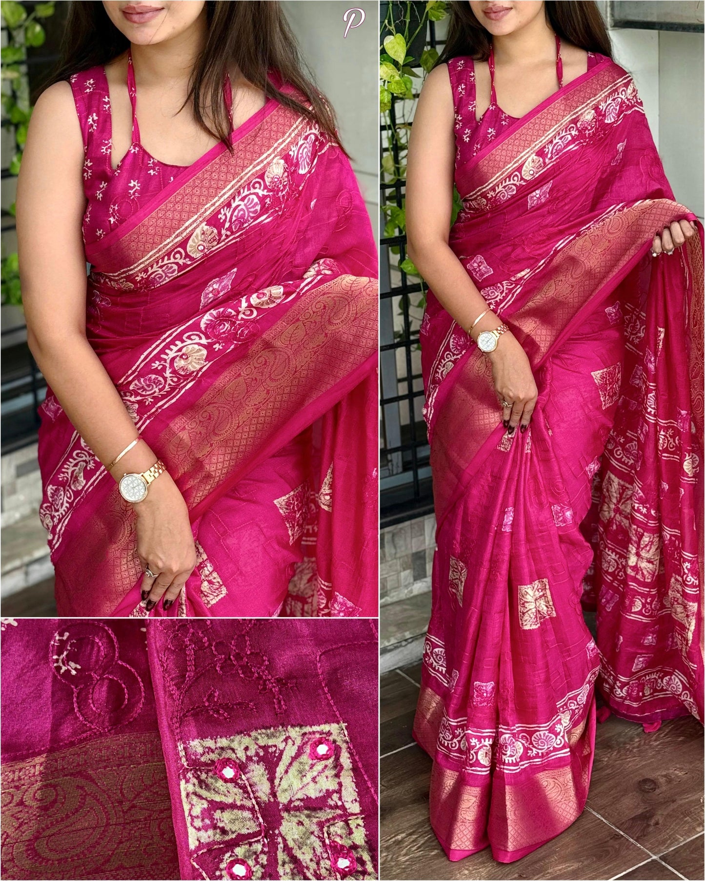 Kayatri New Self Threads work in full saree with gotapatti mirror work