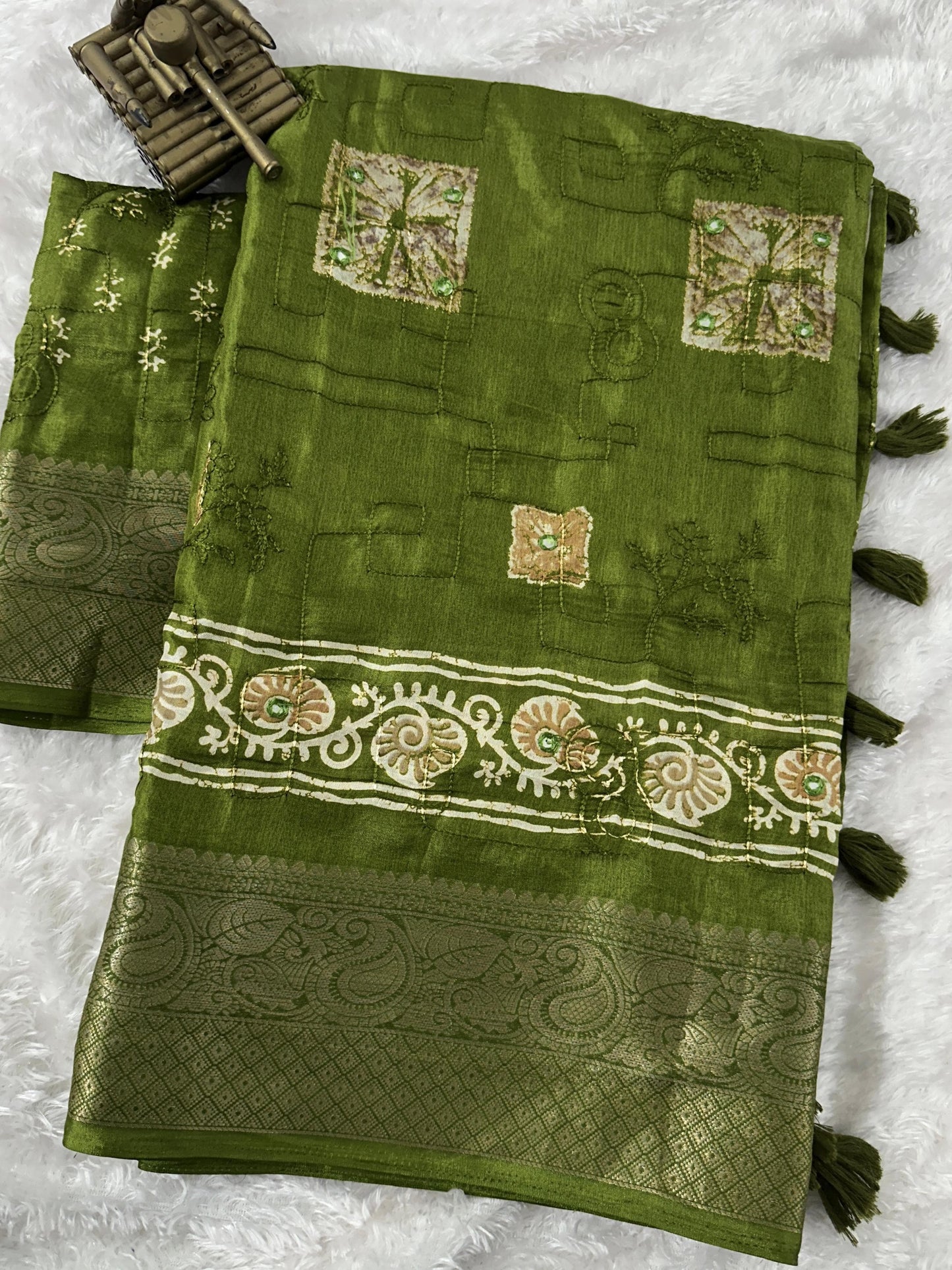 Kayatri New Self Threads work in full saree with gotapatti mirror work