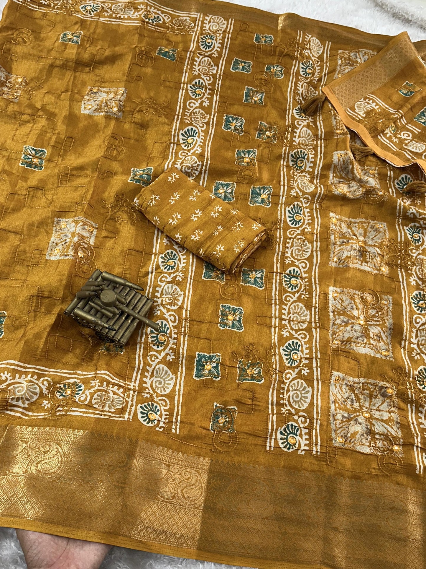 Kayatri New Self Threads work in full saree with gotapatti mirror work