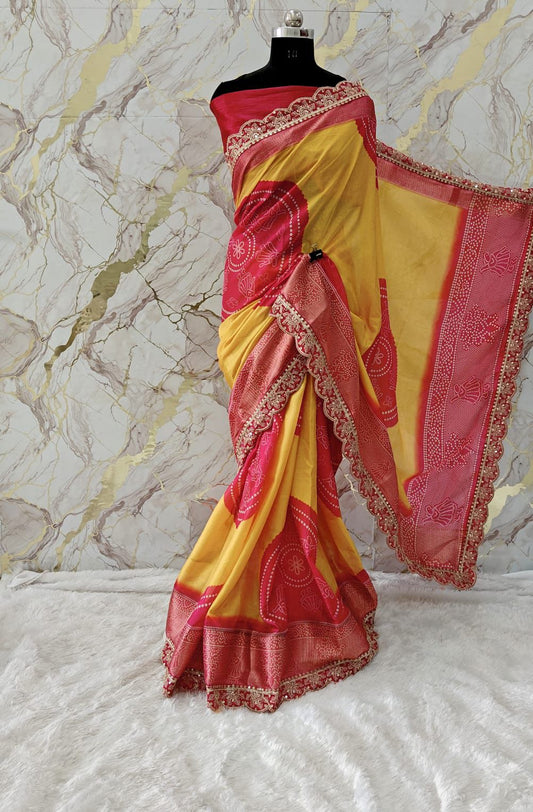 Kayatri New Designer Dola Banarasi Weaving with Beautiful Digital Print with Full Sequence Embroidery Work Saree