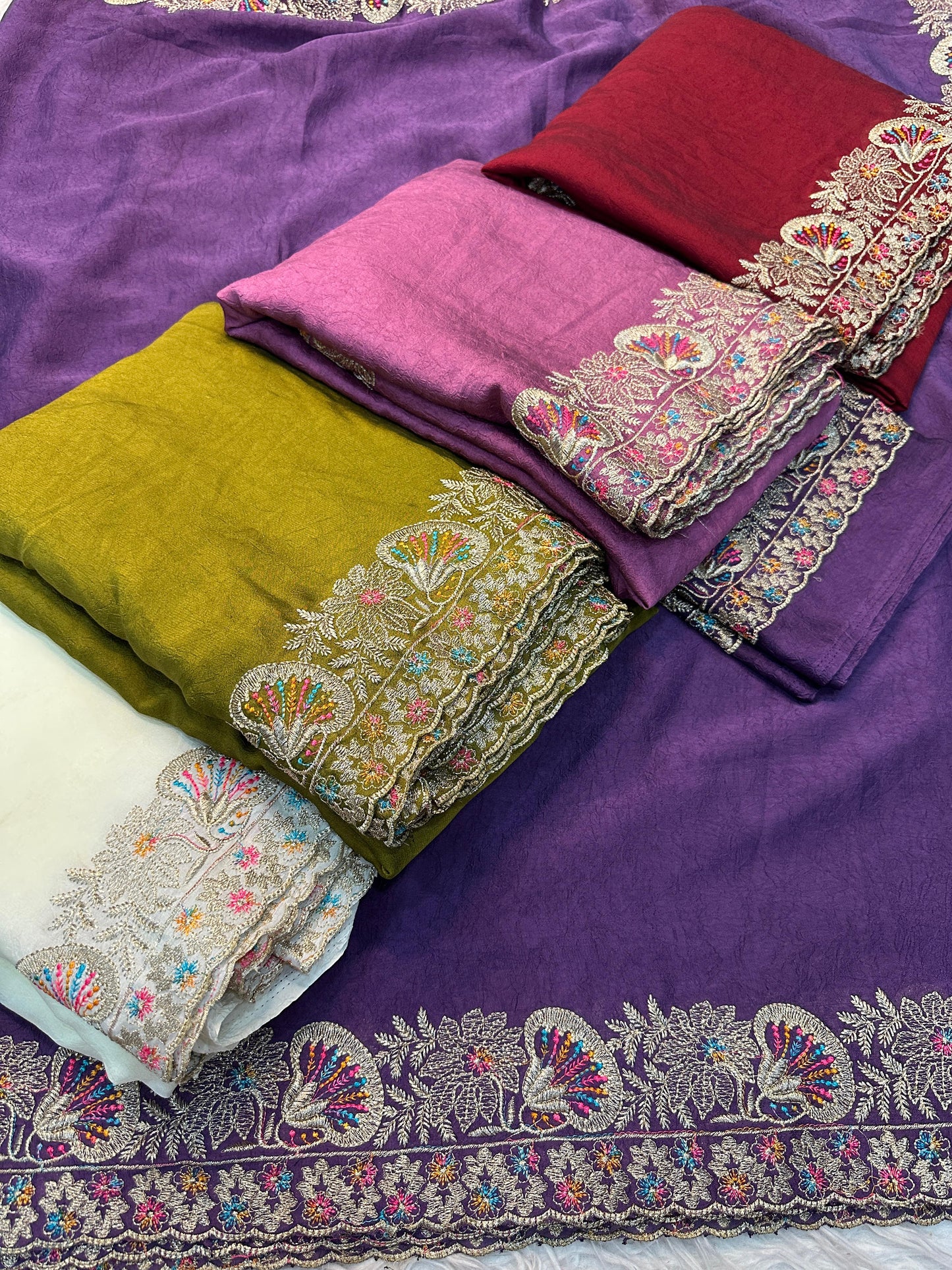 Kayatri New  Soft Crush Silk Fabric Saree With Fancy Sequince  Thread  Embroderiy Work All Over Sequince Butta Saree