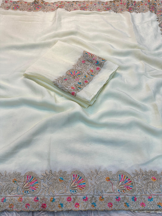 Kayatri New  Soft Crush Silk Fabric Saree With Fancy Sequince  Thread  Embroderiy Work All Over Sequince Butta Saree