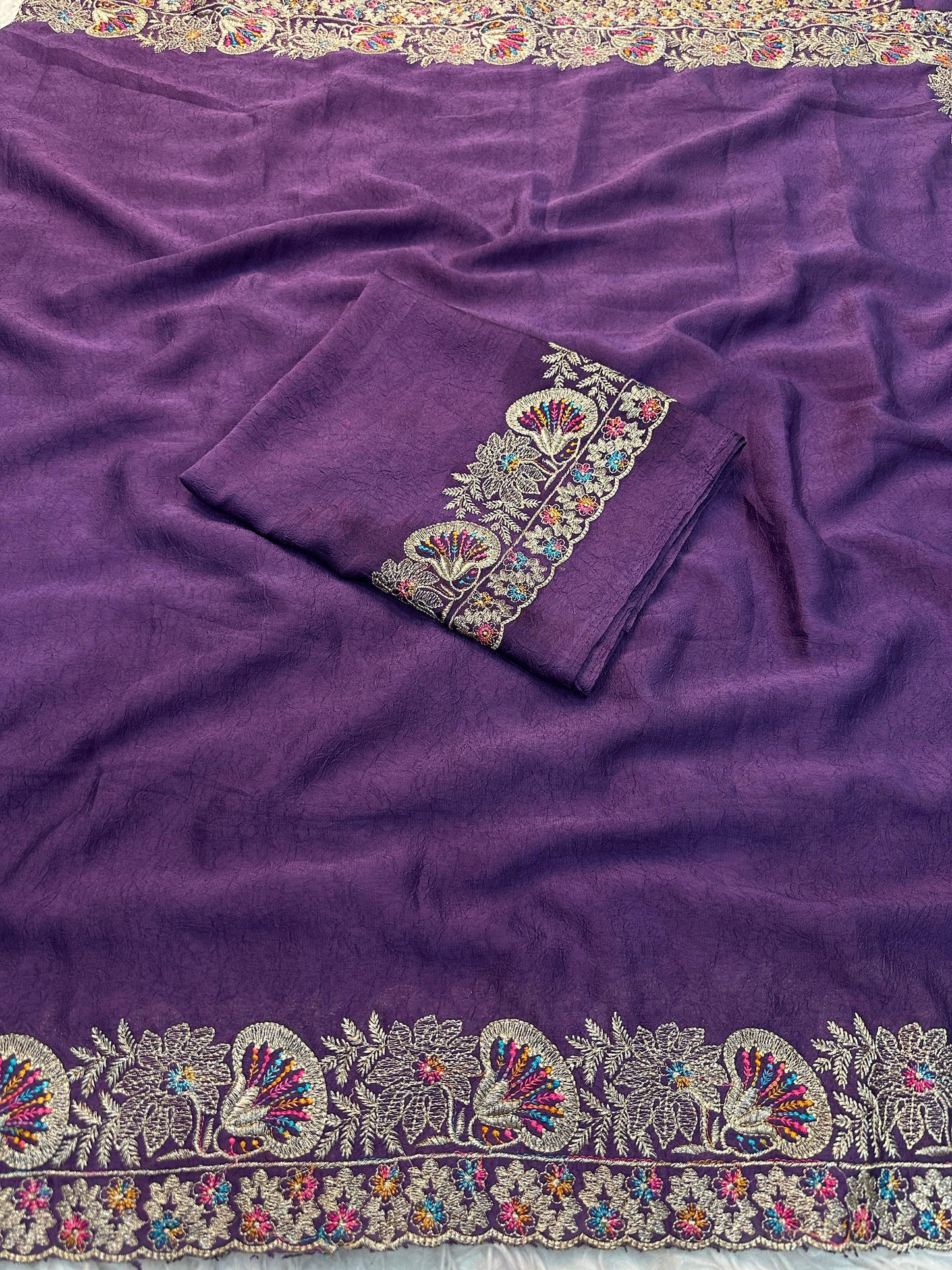 Kayatri New  Soft Crush Silk Fabric Saree With Fancy Sequince  Thread  Embroderiy Work All Over Sequince Butta Saree